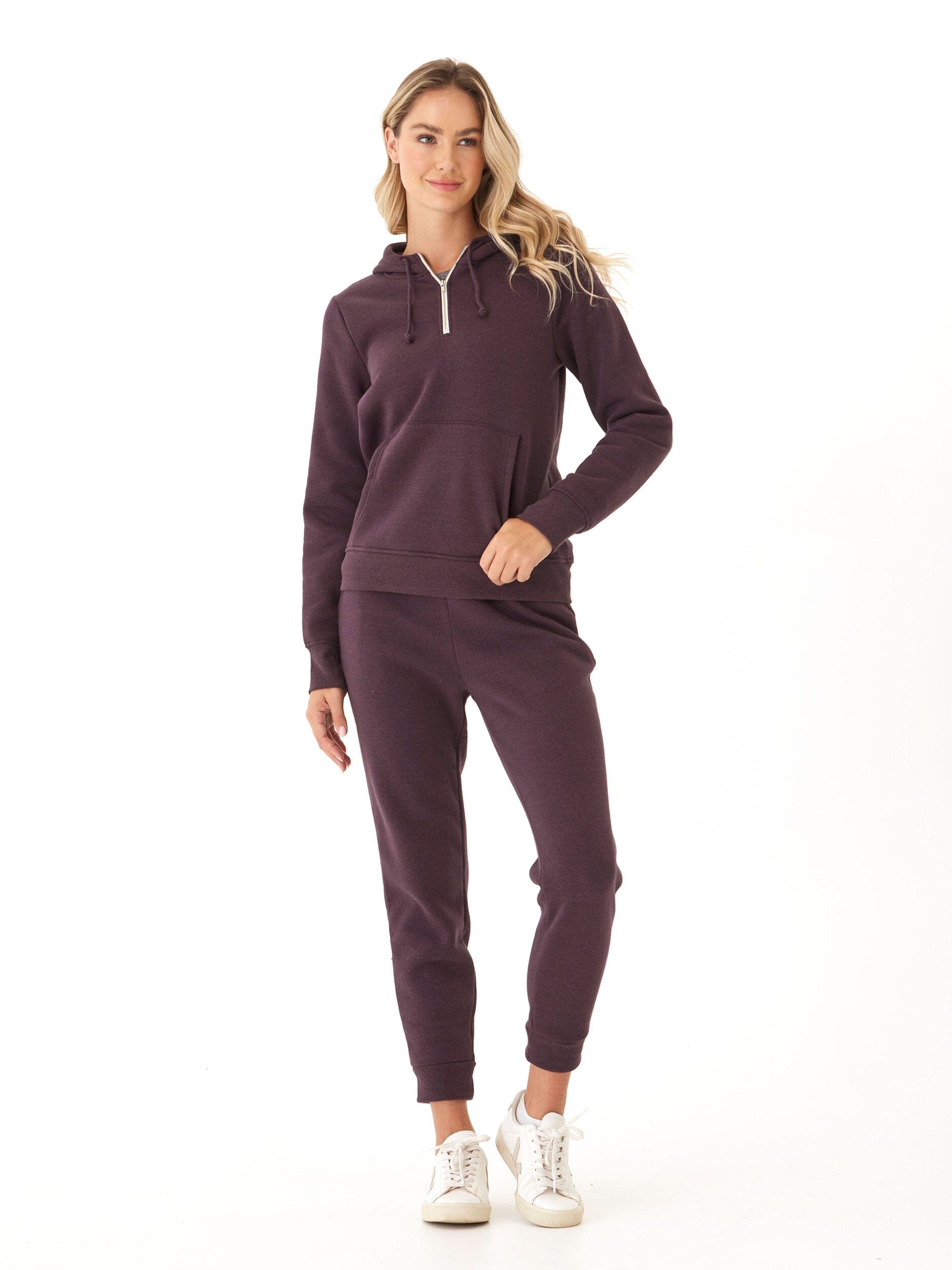 Rowena Women's Triblend Fleece Joggers - Relaxed Fit Deep Plum