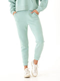 Rowena Triblend Fleece Jogger in mint green knit fabric with tapered silhouette and relaxed fit.