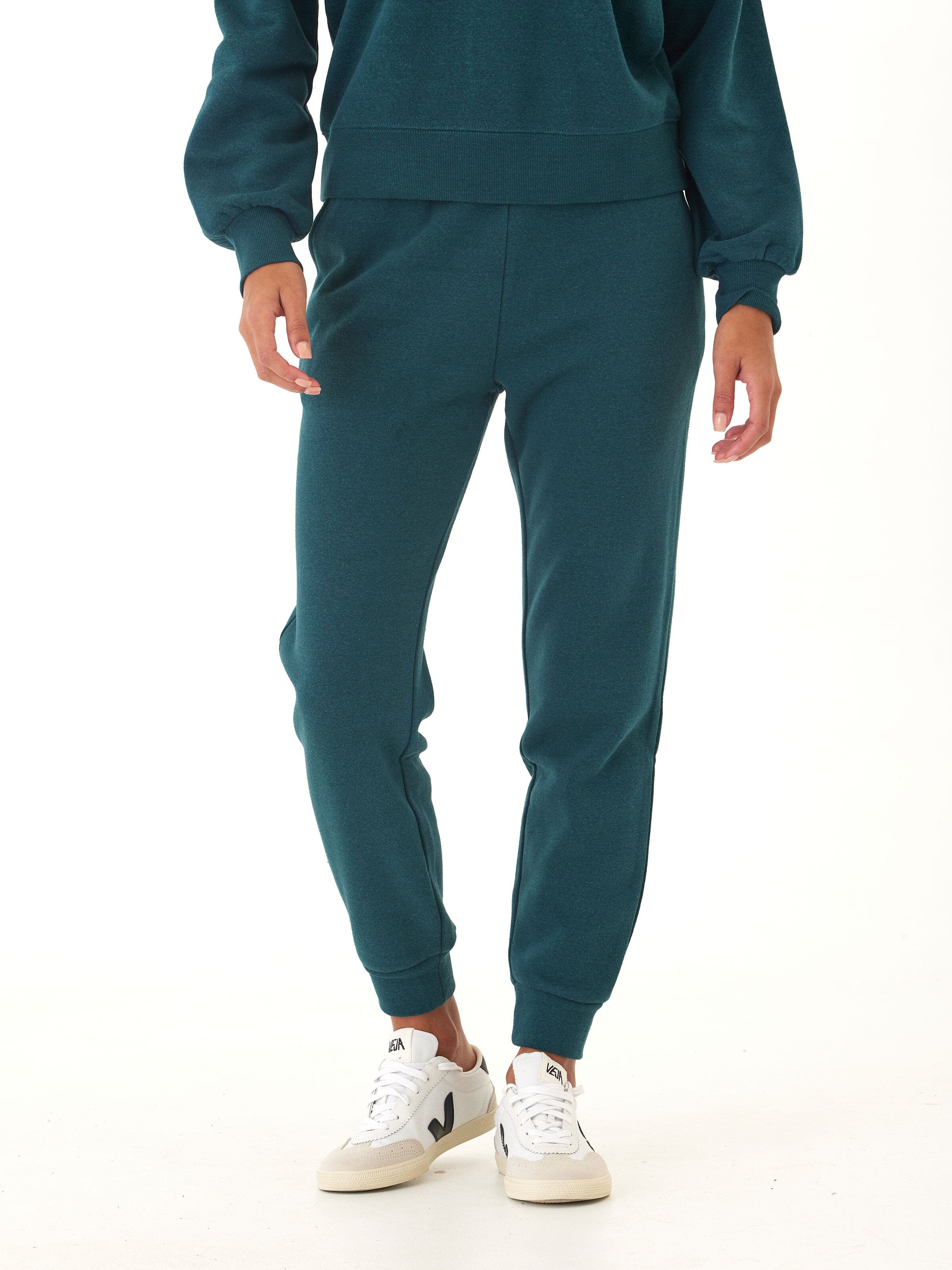 Women’s Triblend Fleece Joggers in Teal and Dark Green