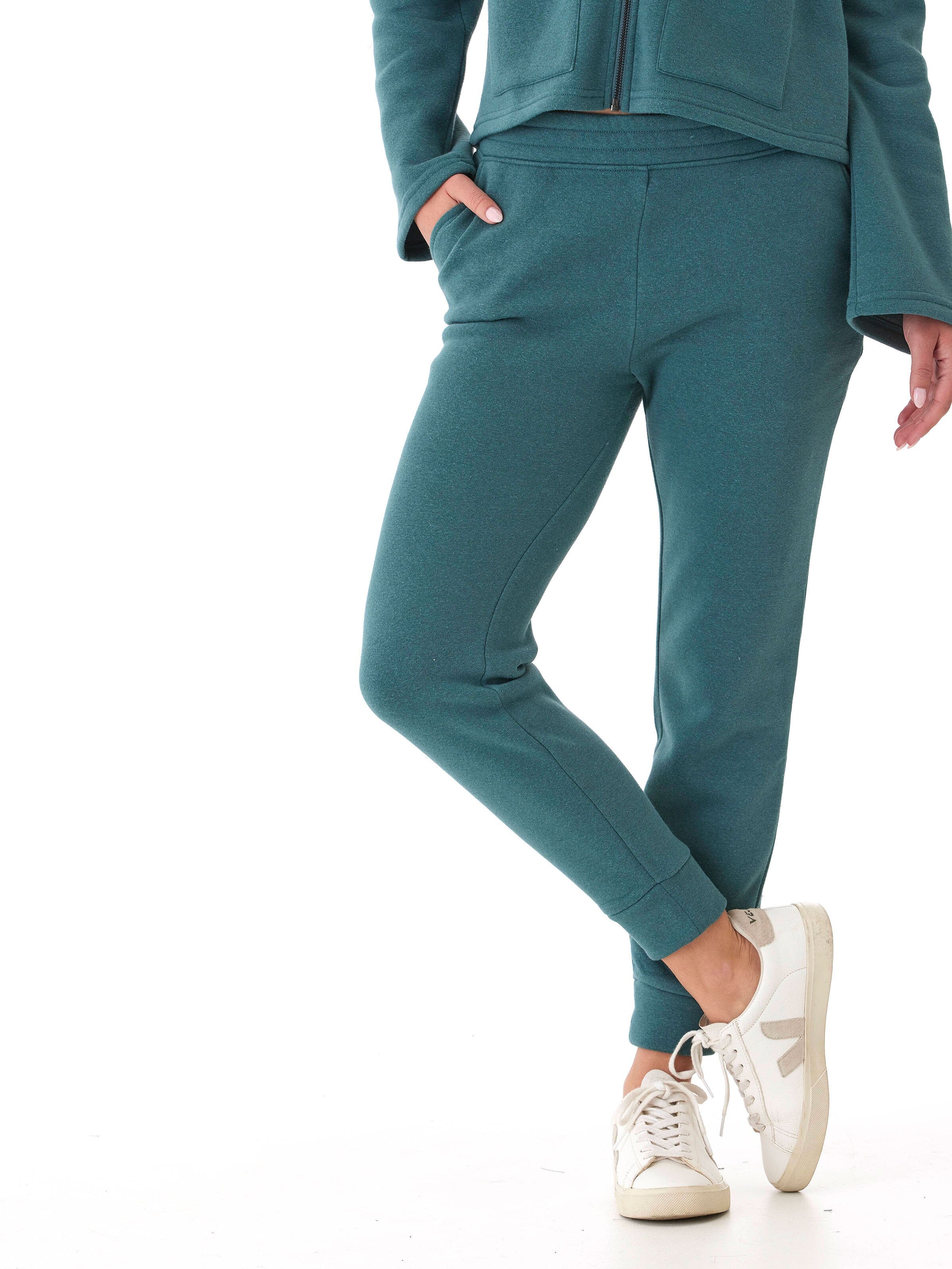 Close-up view of the Rowena Triblend Fleece Jogger featuring an elastic waistband and soft-touch fabric.