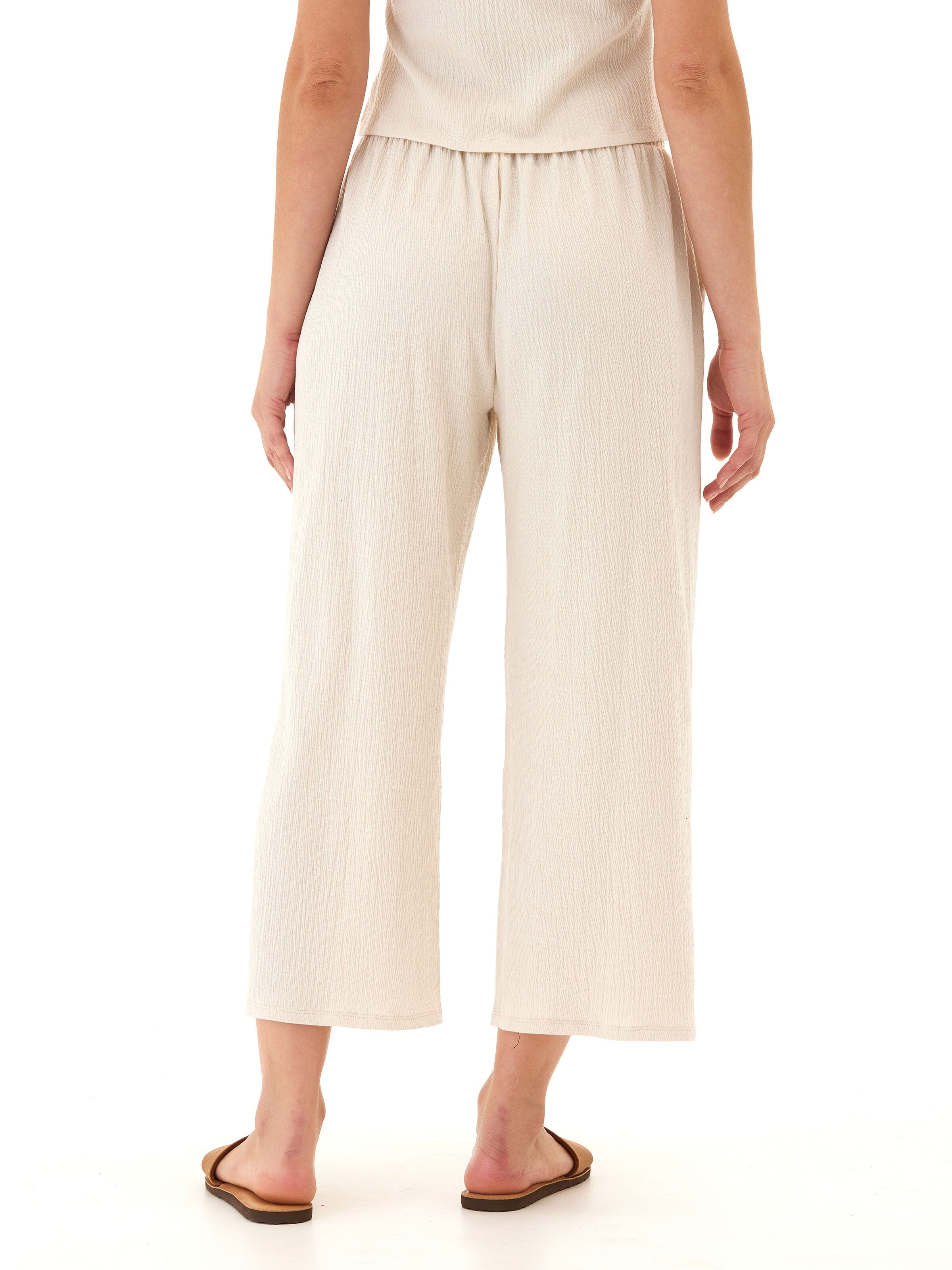 Smocked Jersey Wide Leg Capri Pants with Pockets