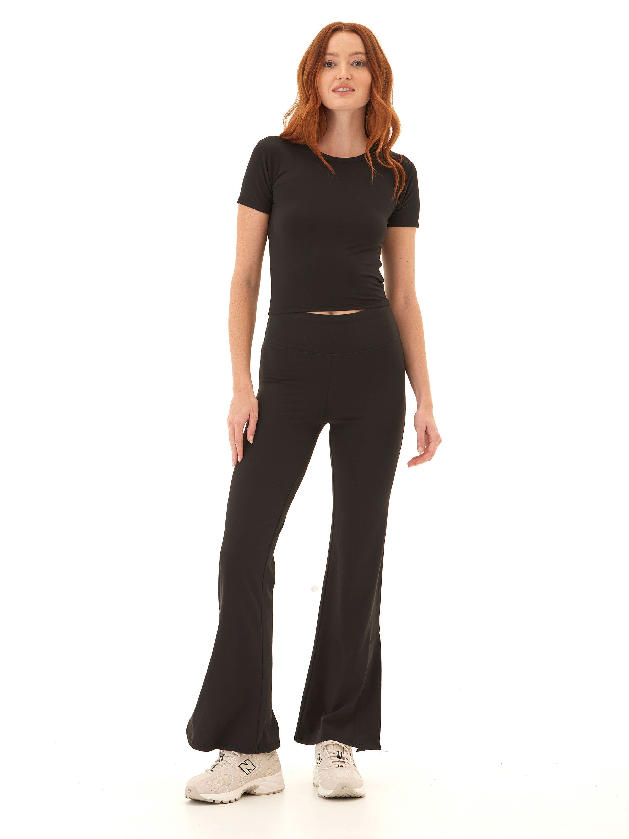Maybella High Rise Flare Legging in Black - Fitted Athleisure