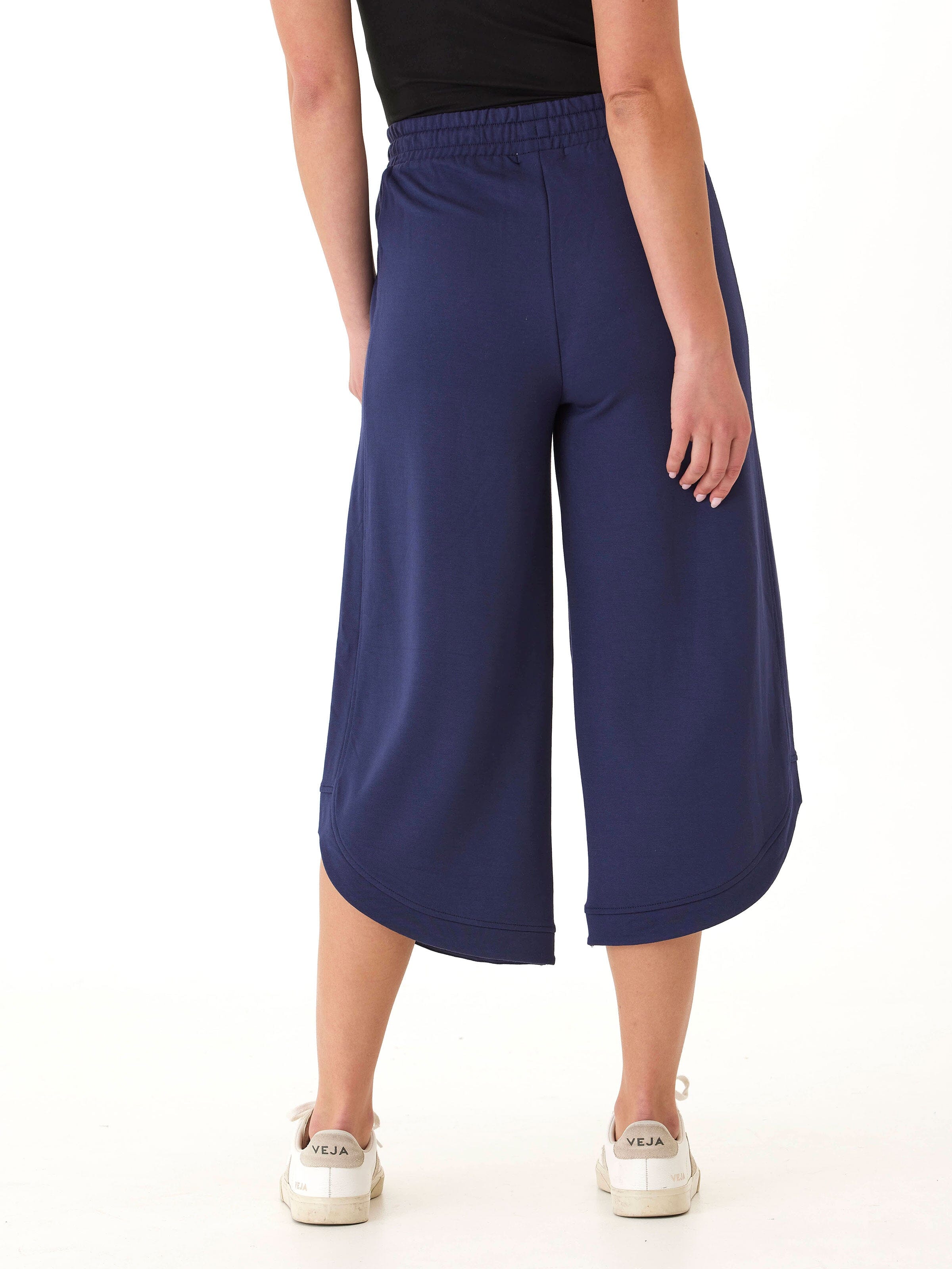 Kellyna Modal Terry Capri Dolphin Pant in Navy Blue Wide Leg