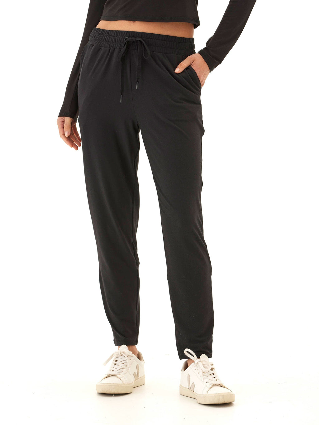 Threads 4 Thought Lacey Luxe Jersey Pant featuring an elastic waistband and athletic fit.