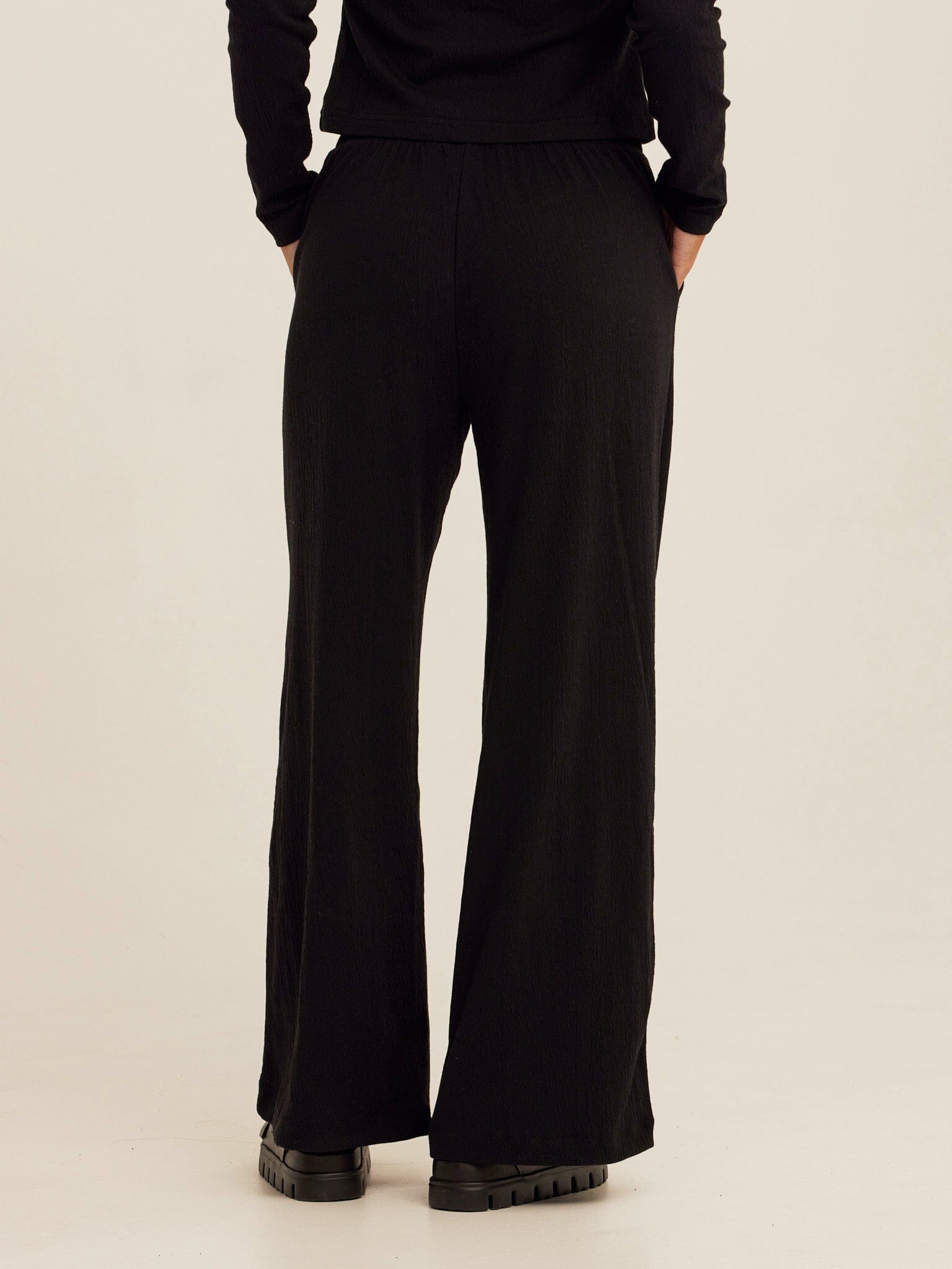 Ivanna Smocked Jersey Wide Leg Pant in Black - Relaxed Loungewear