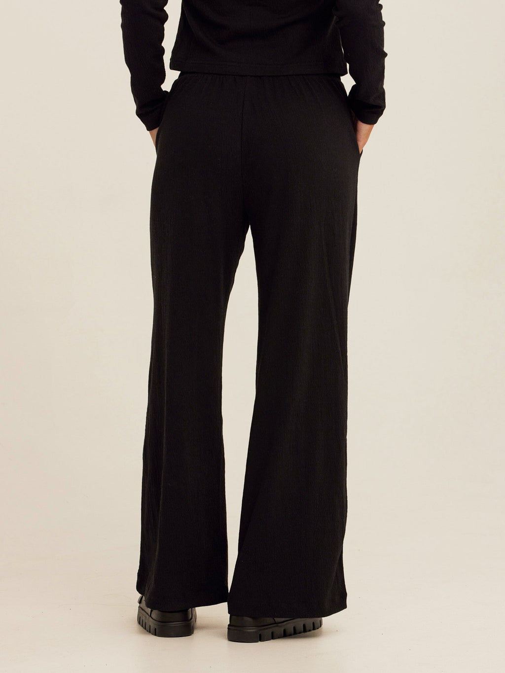 Ivanna Smocked Jersey Wide Leg Pant in Black - Relaxed Loungewear