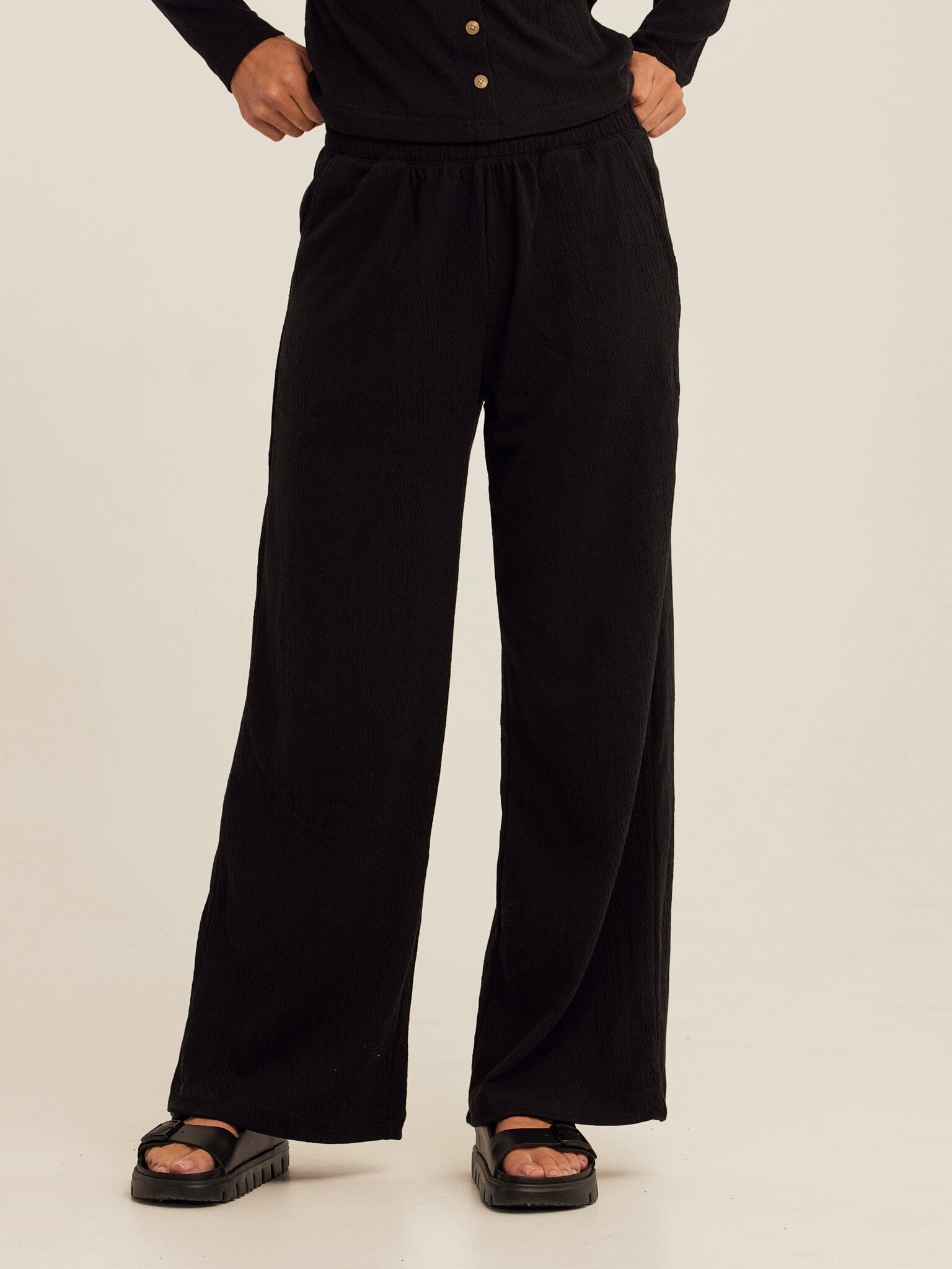 Ivanna Smocked Jersey Wide Leg Pant in Black - Relaxed Loungewear