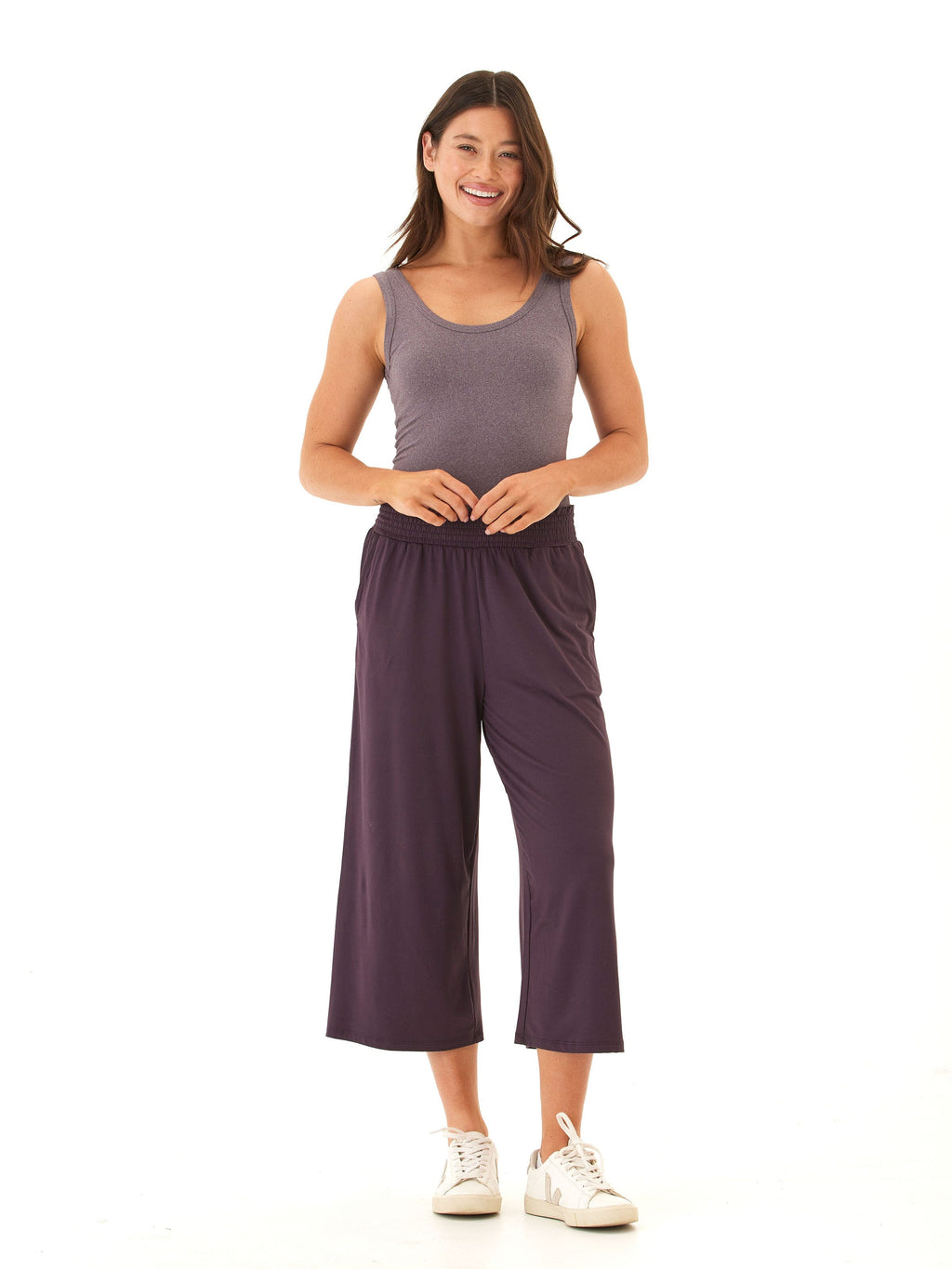 Luxe Jersey Wide Leg Capri Pants with Pockets and Stretchy Waist