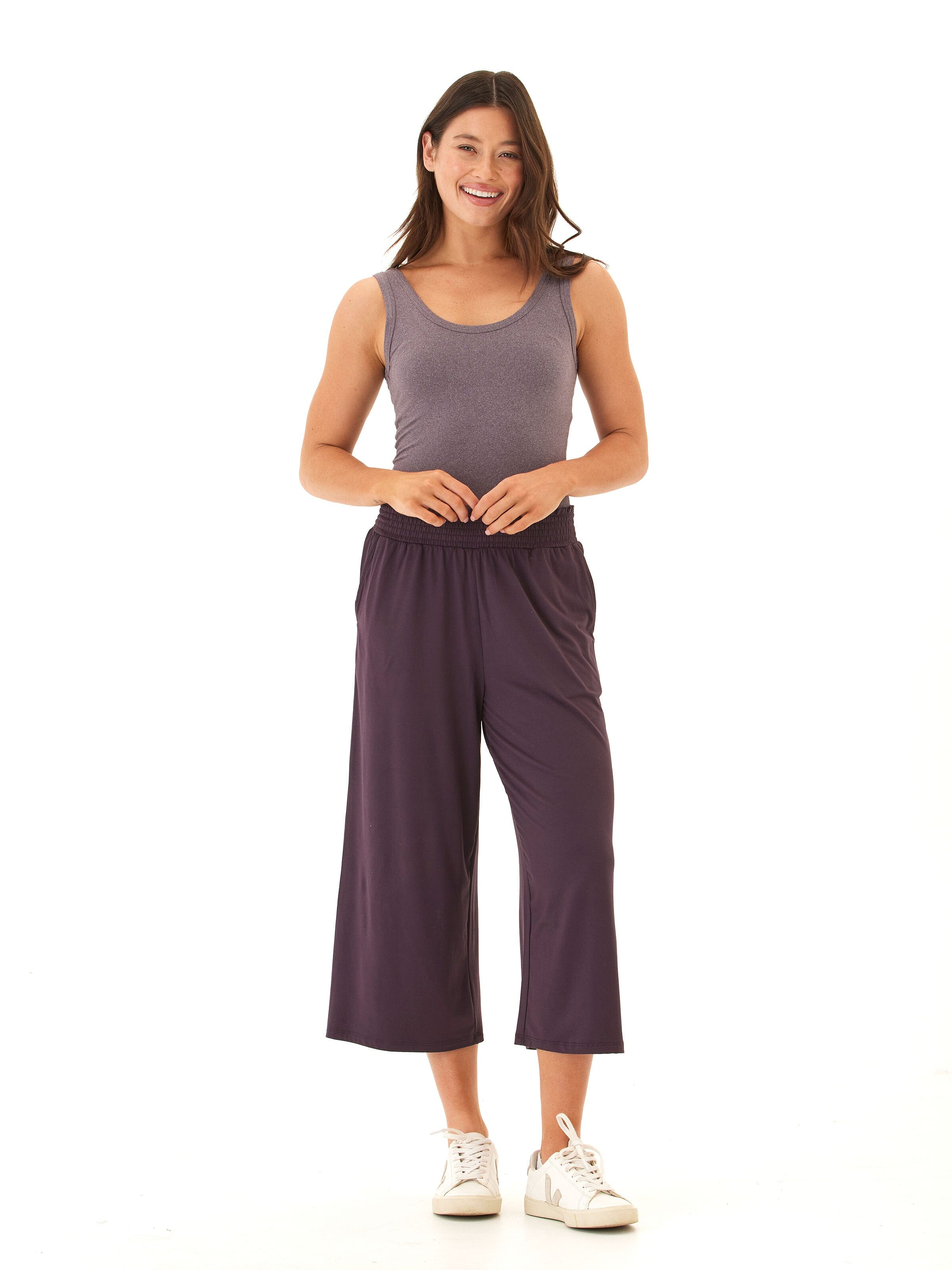 Luxe Jersey Wide Leg Capri Pants with Pockets and Stretchy Waist