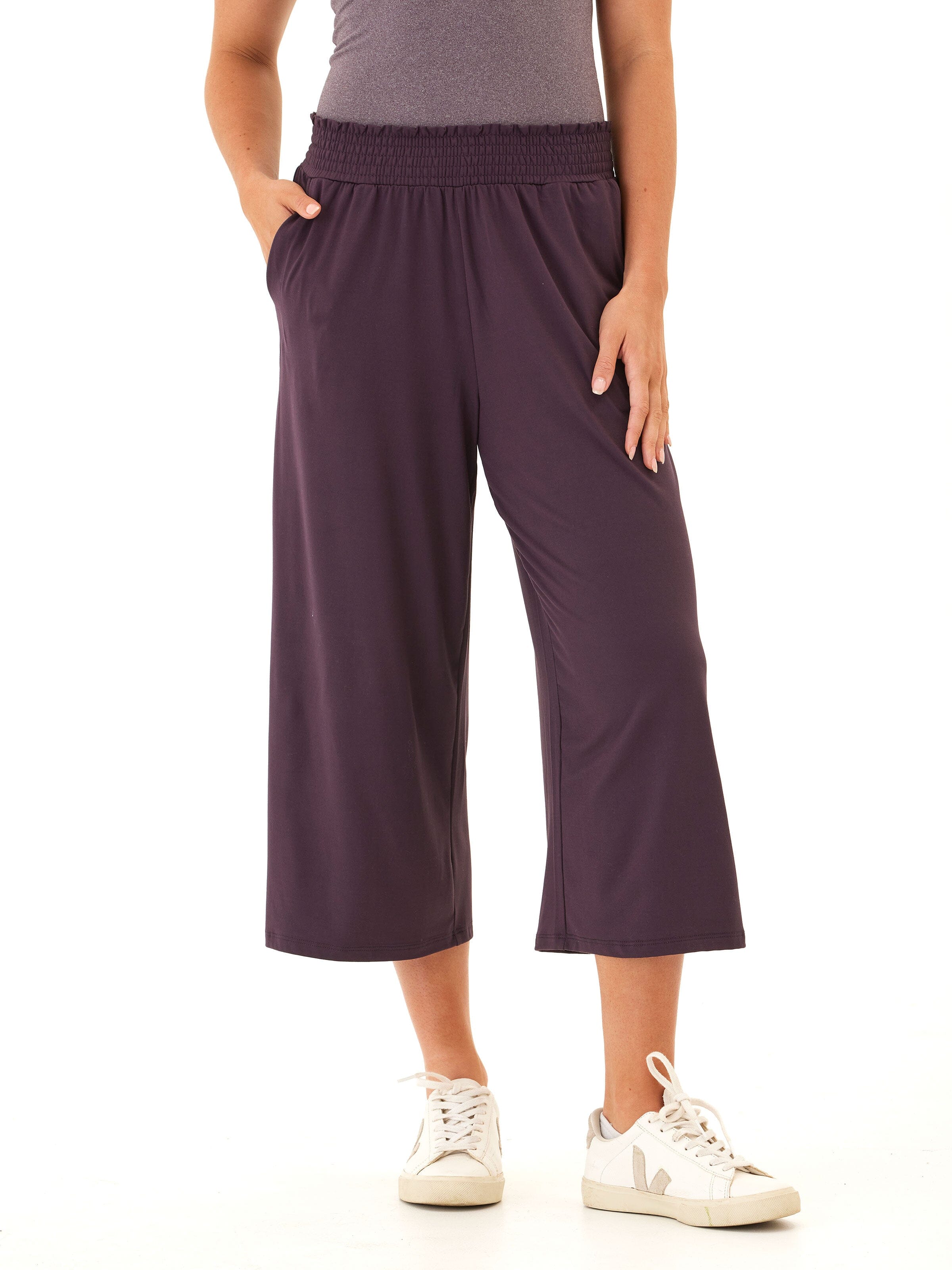Giselle Luxe Jersey Wide Leg Capri Pants in a drapey, flowy fit with side pockets