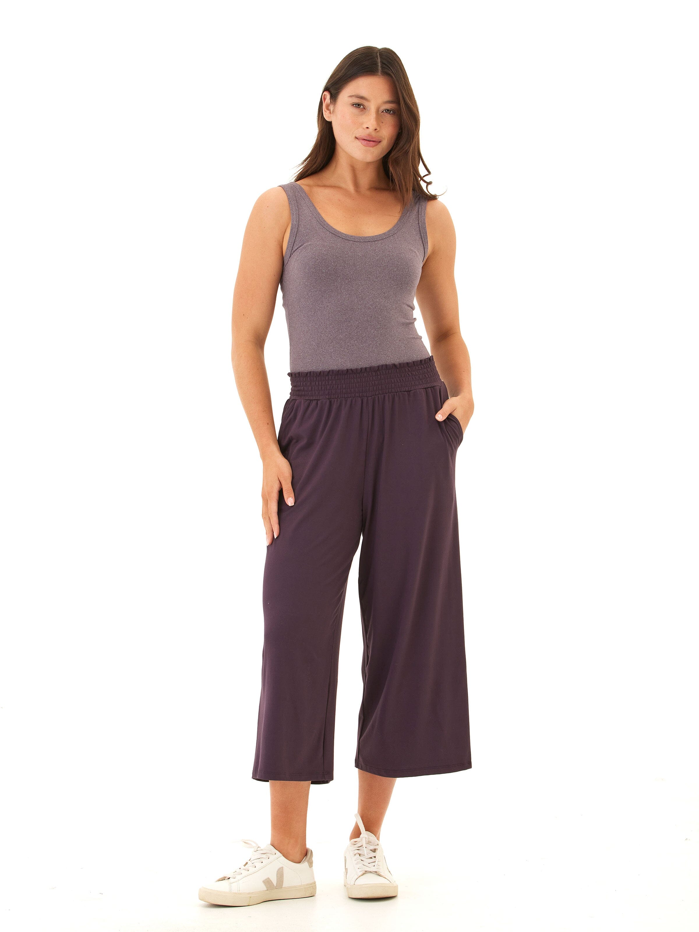 Luxe Jersey Wide Leg Capri Pants with Pockets and Stretchy Waist
