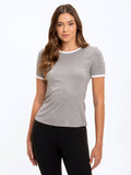 Nixie Rib Tee in grey and white soft knit fabric featuring a minimalist sporty design