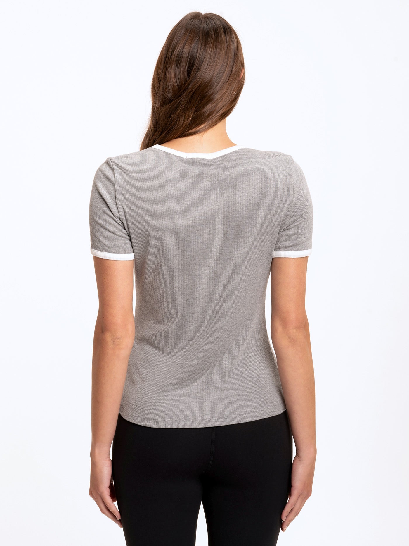 Nixie Rib Tee in Grey and White
