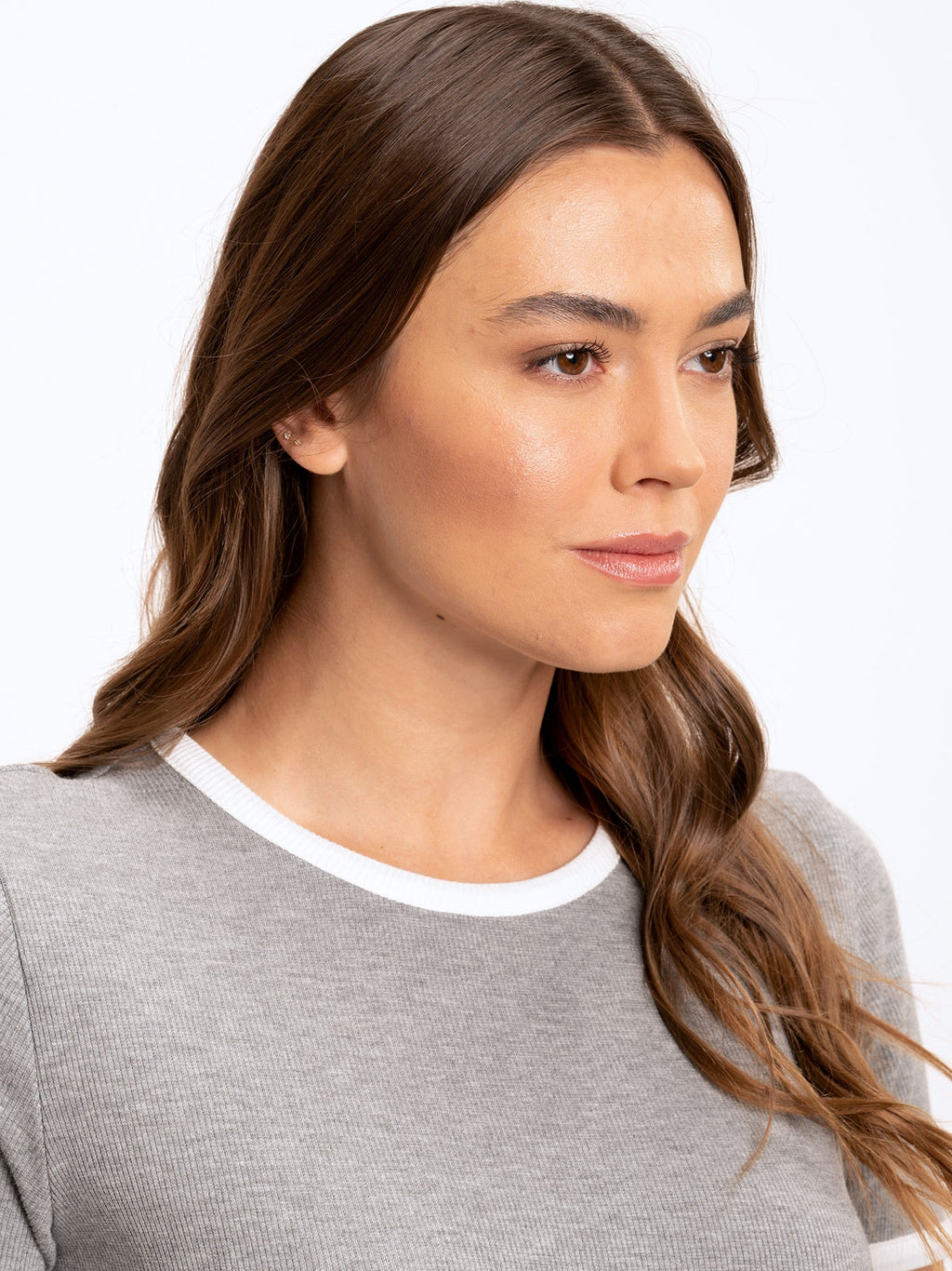 Nixie Rib Tee in Grey and White