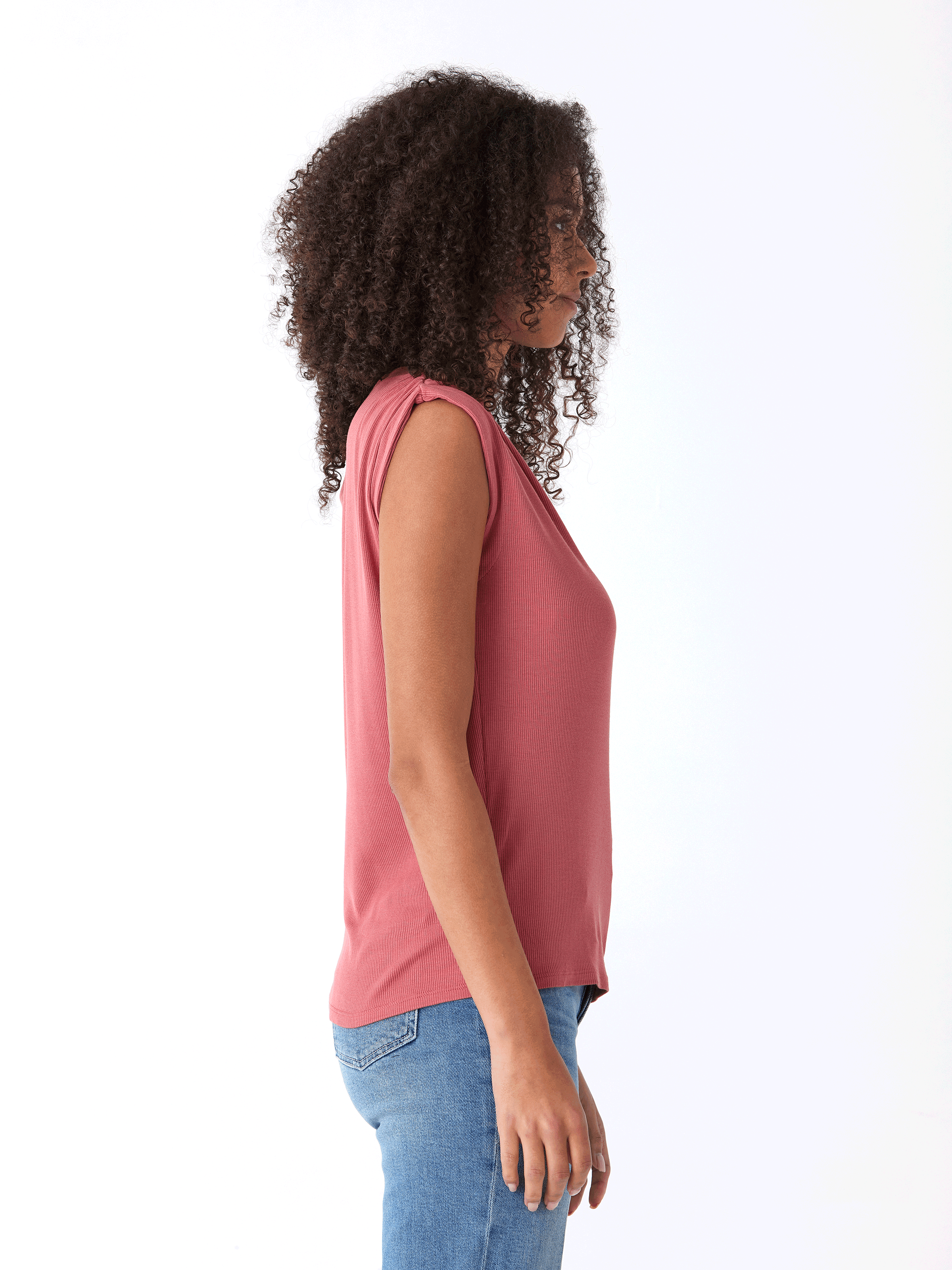 Leoni Feather Rib Short Sleeve Off-Shoulder Top
