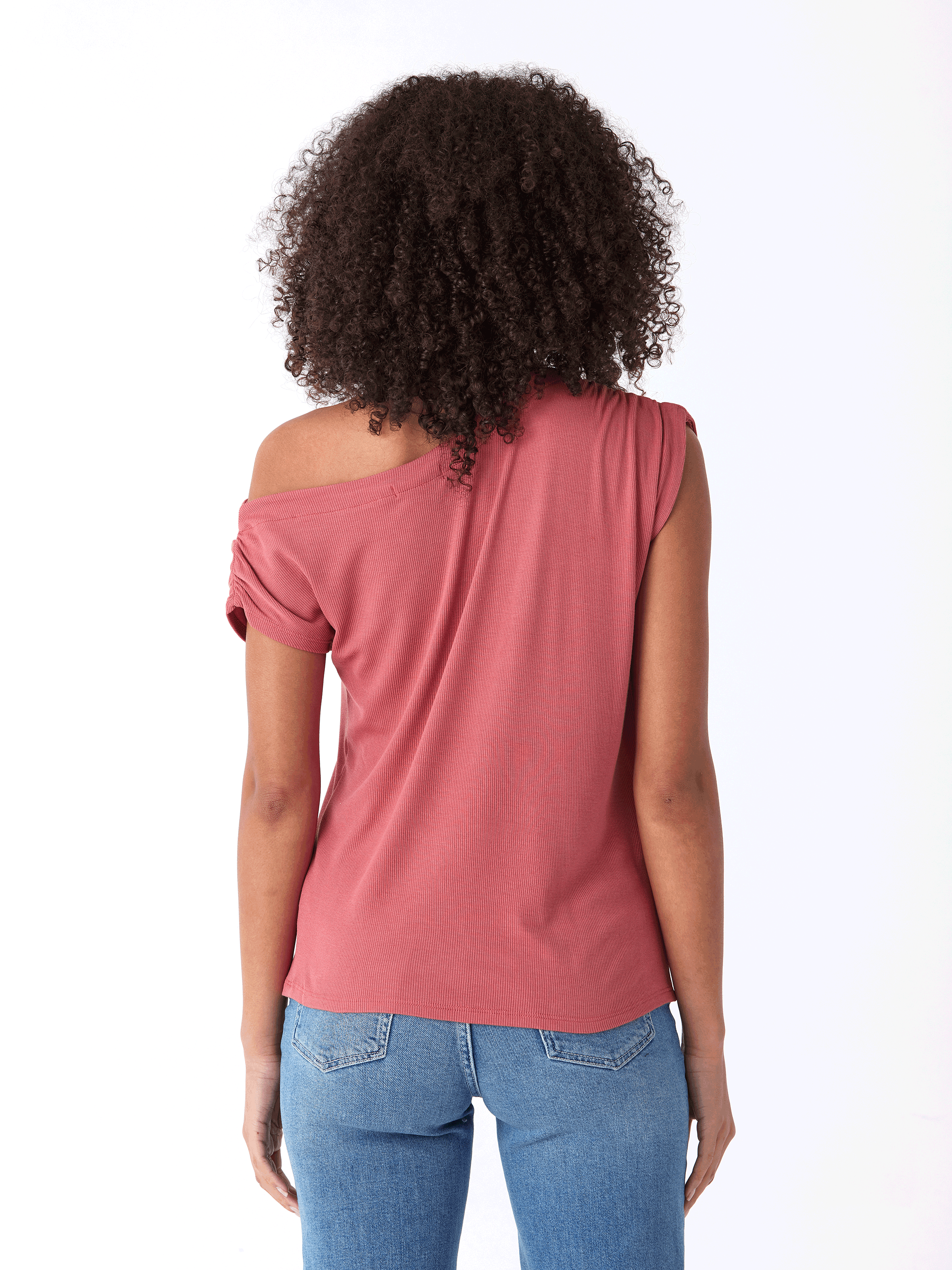 Leoni Feather Rib Short Sleeve Off-Shoulder Top