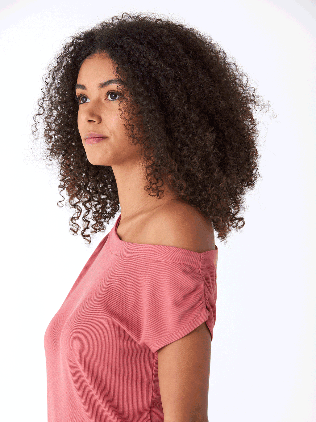 Leoni Feather Rib Short Sleeve Off-Shoulder Top