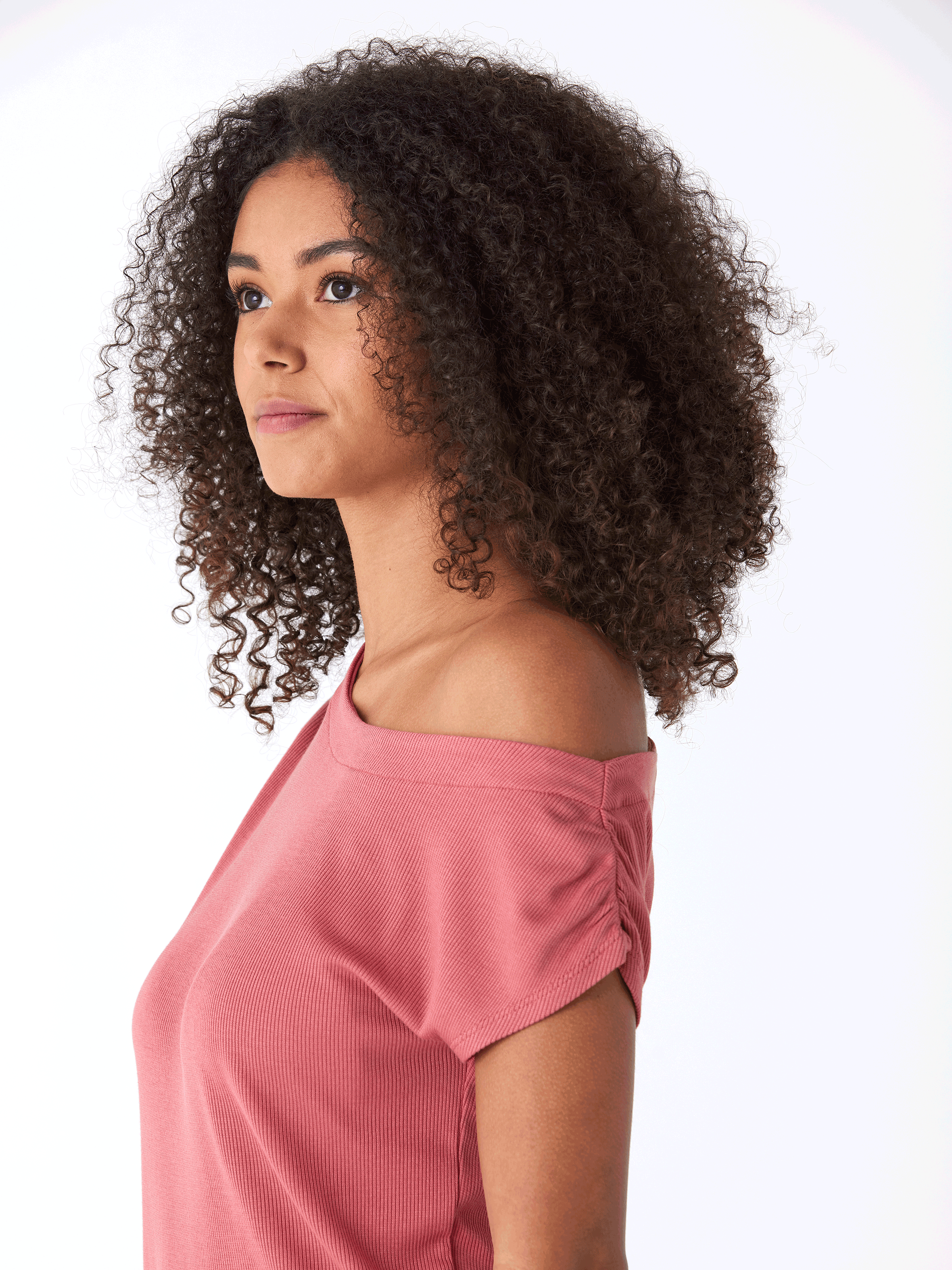 Leoni Feather Rib Short Sleeve Off-Shoulder Top