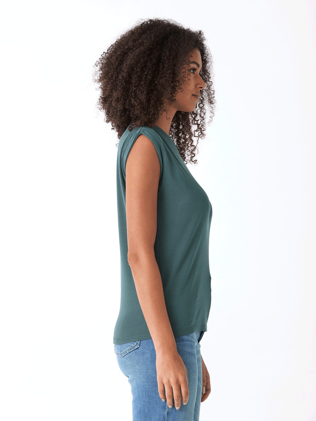 Leoni Feather Rib Short Sleeve Off-Shoulder Top