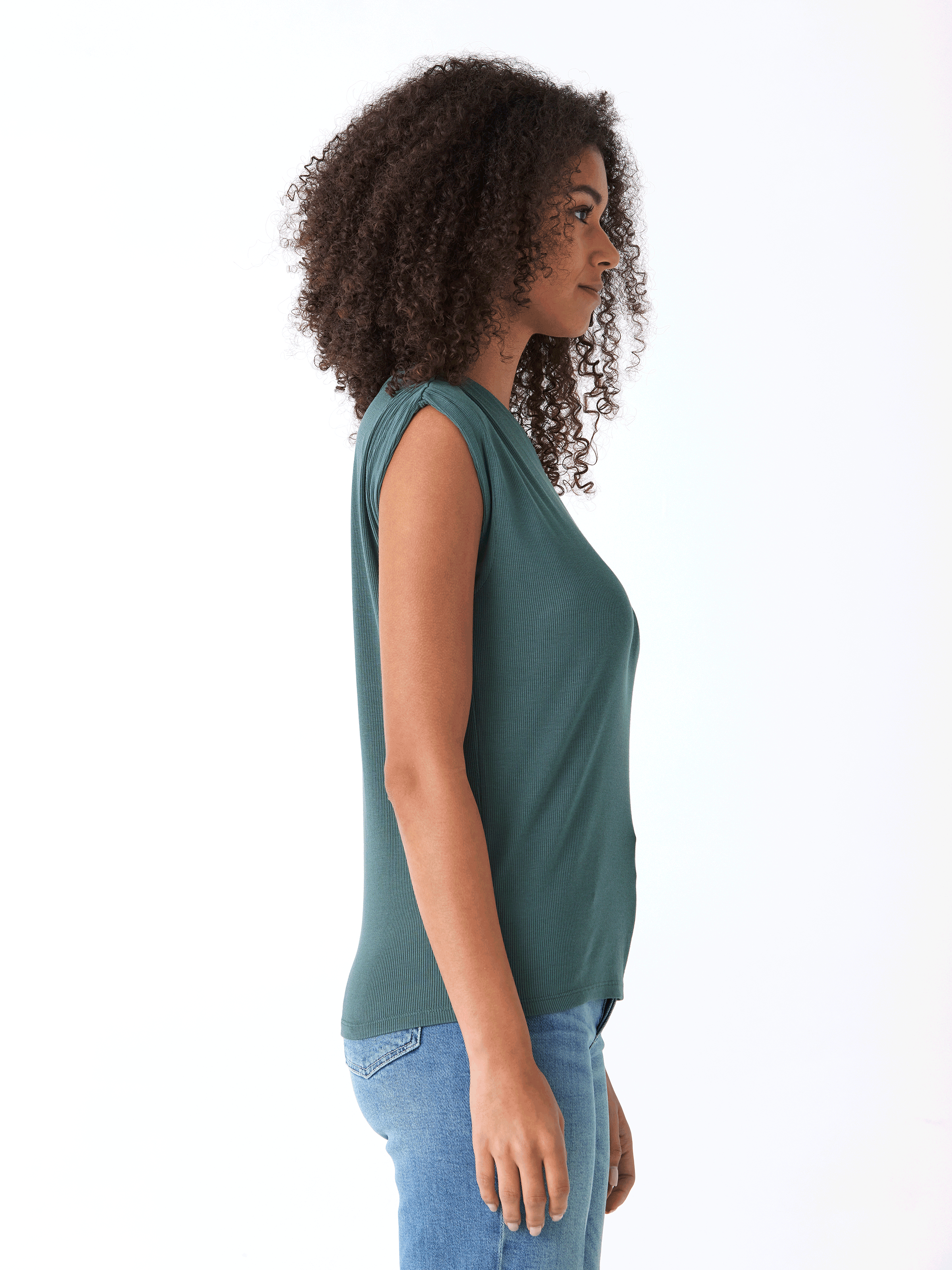 Leoni Feather Rib Short Sleeve Off-Shoulder Top