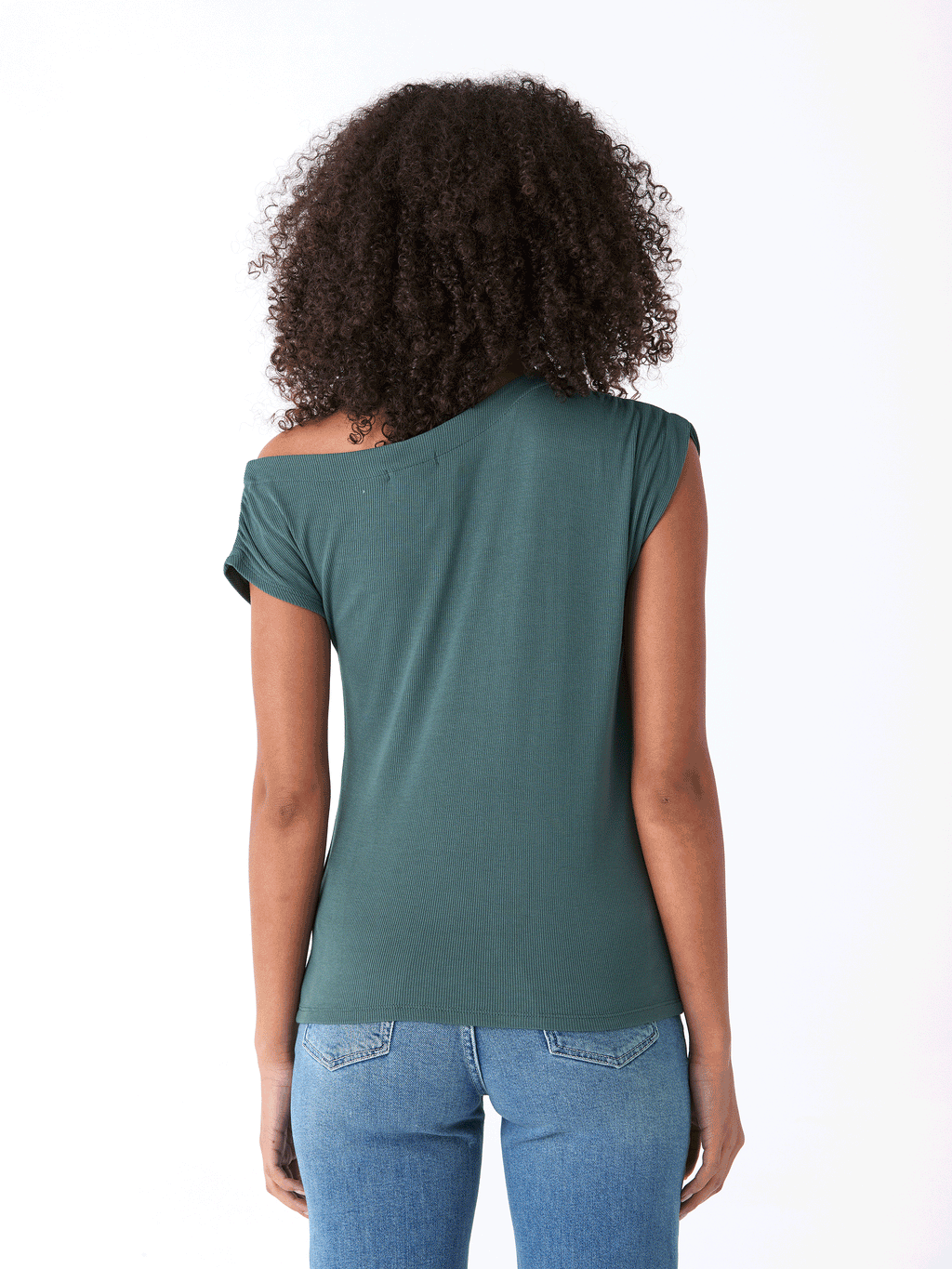 Leoni Feather Rib Short Sleeve Off-Shoulder Top