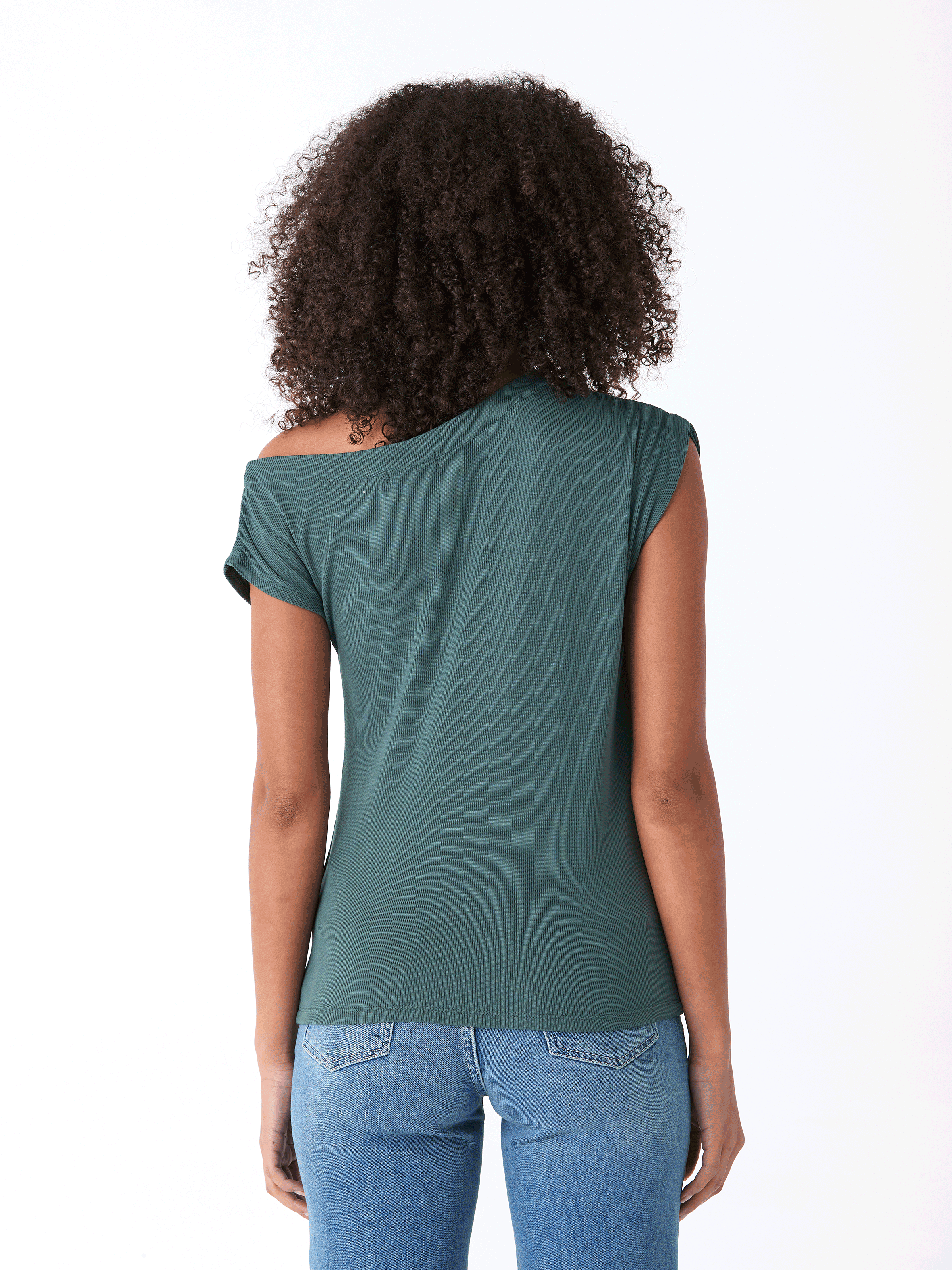 Leoni Feather Rib Short Sleeve Off-Shoulder Top