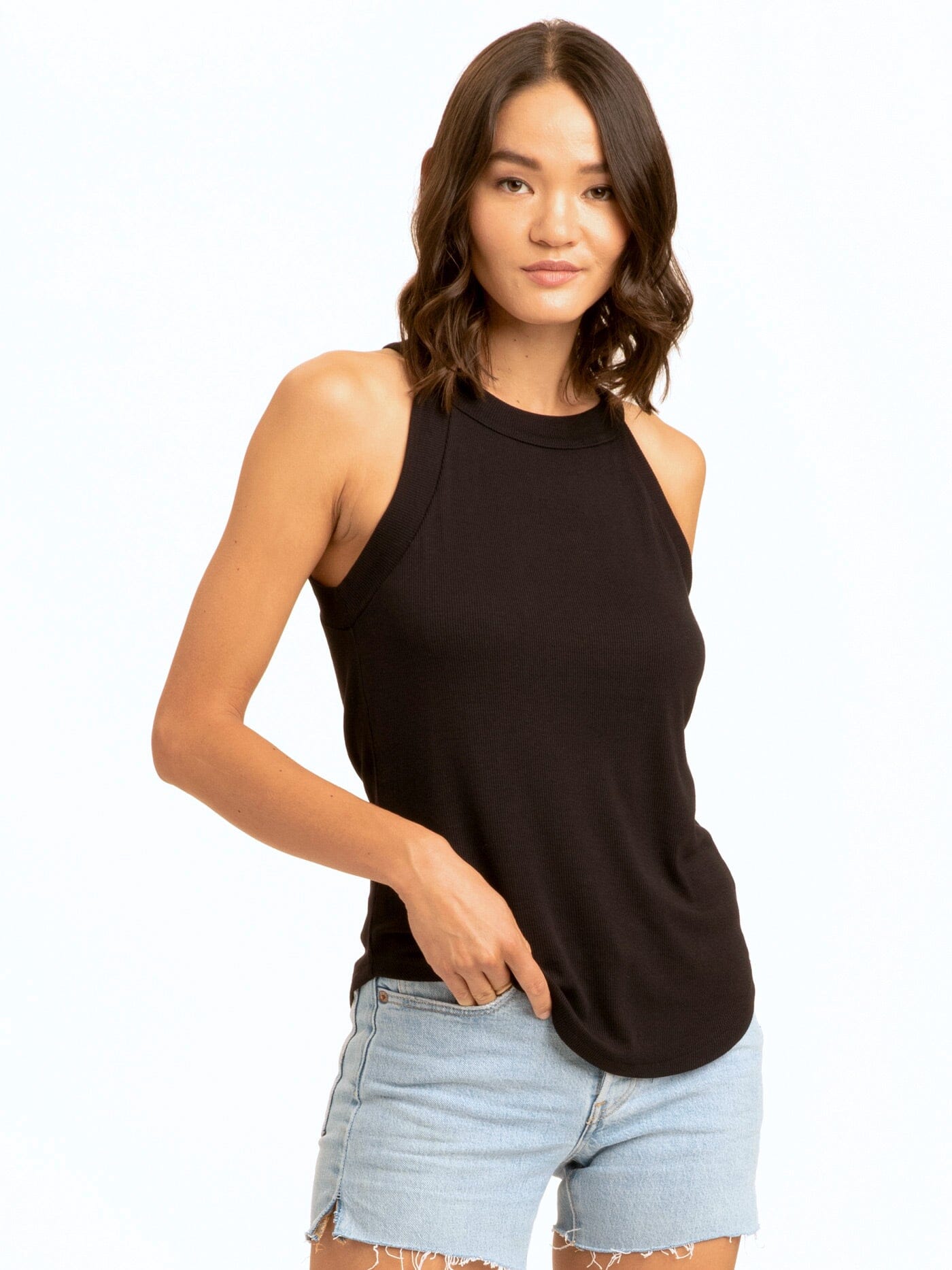 Maresia Feather Rib Tank in Black