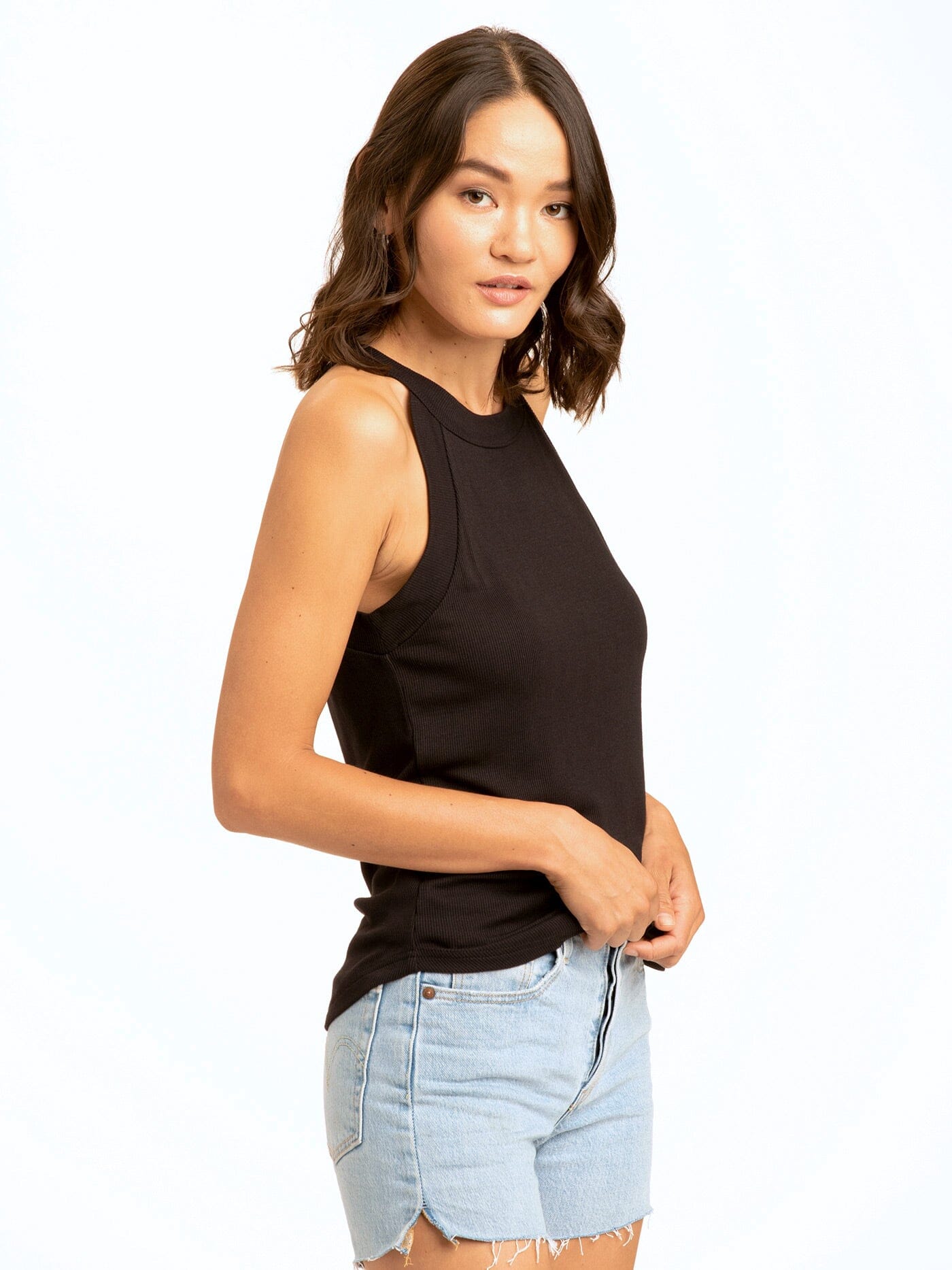 Maresia Feather Rib Tank in Black
