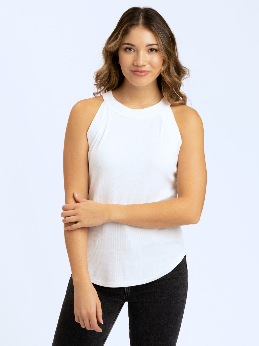Maresia Feather Rib Tank - Relaxed Fit High Neck Sleeveless Top
