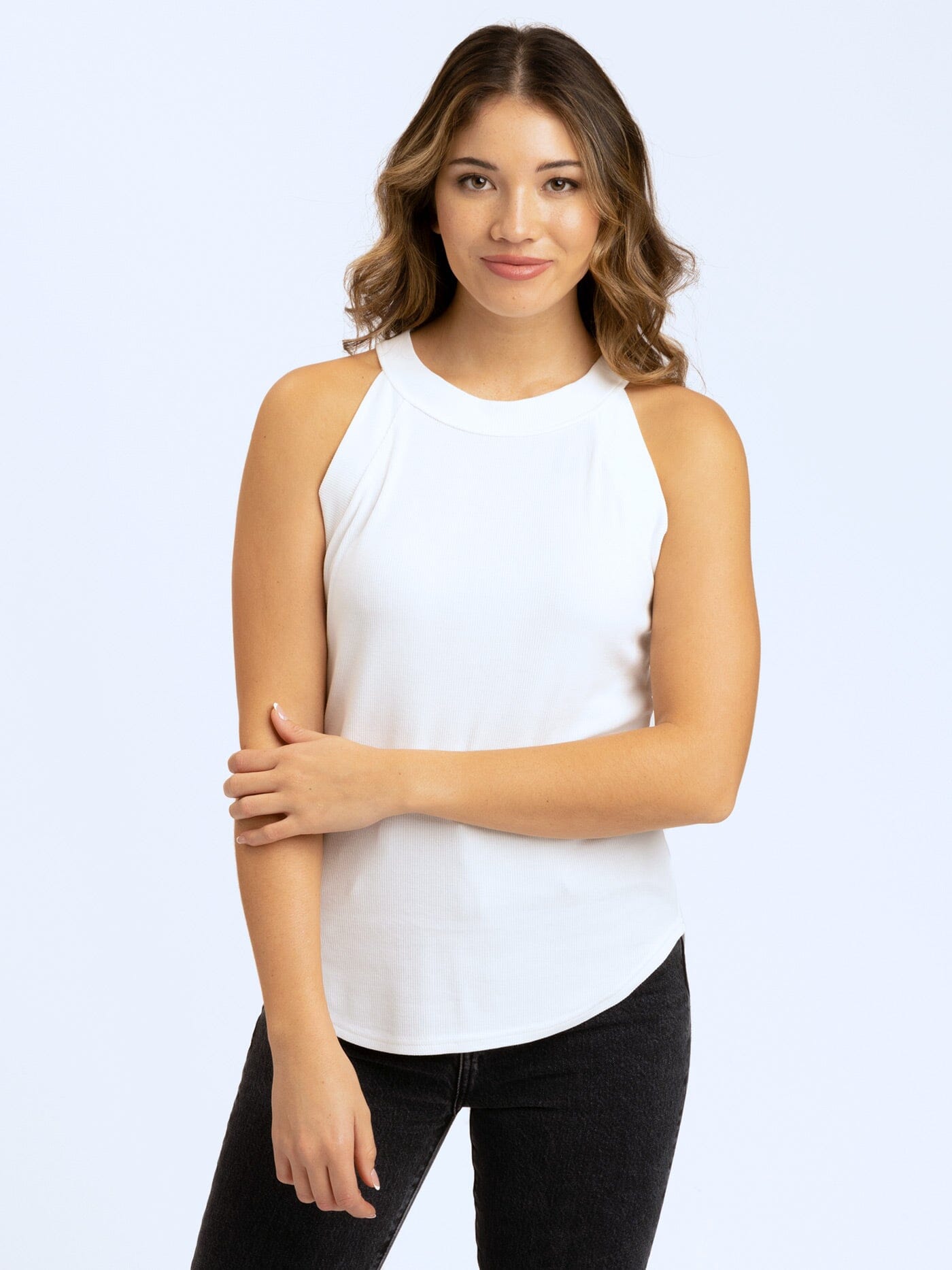 Maresia Feather Rib Tank - Relaxed Fit High Neck Sleeveless Top