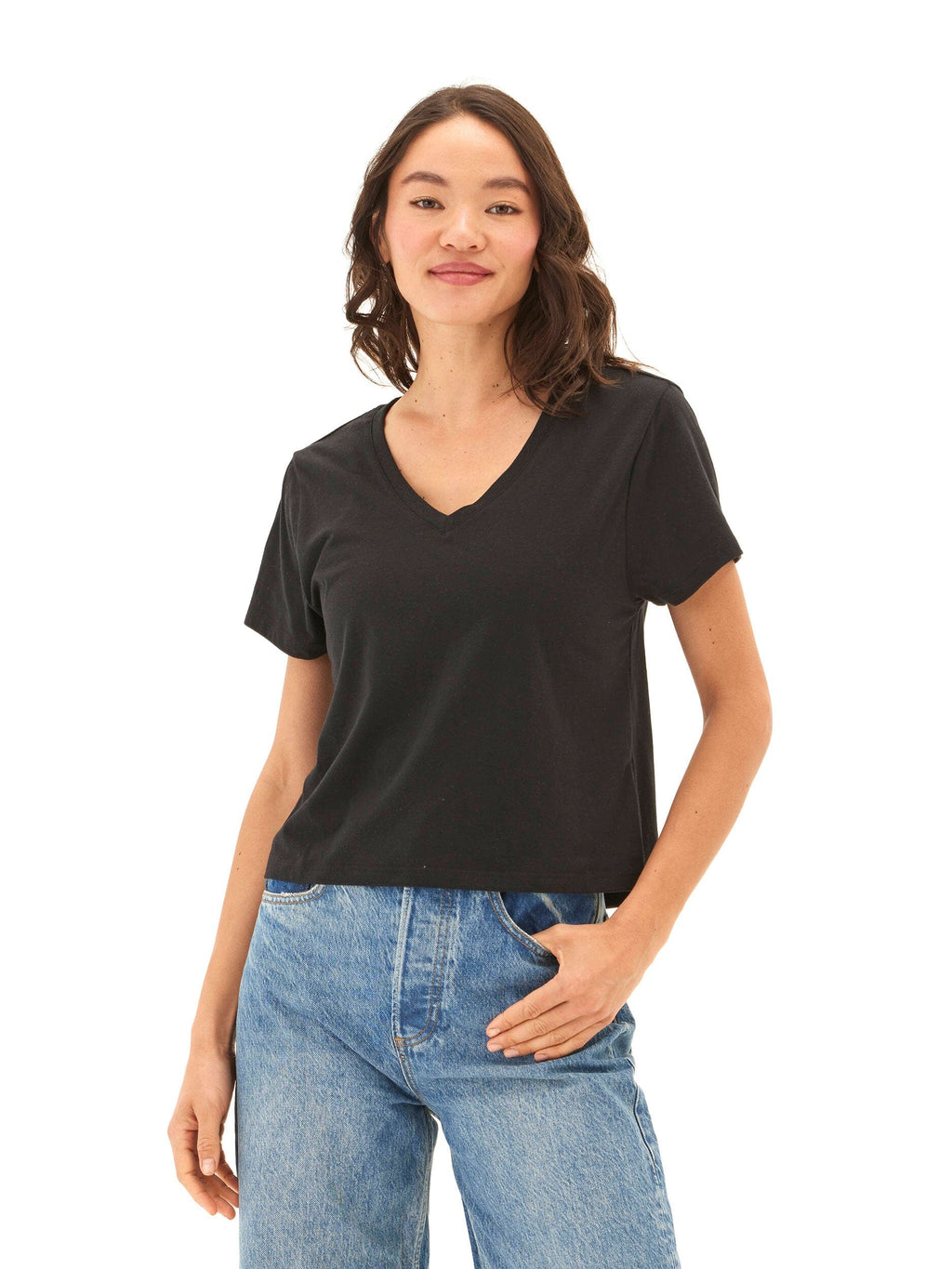Core Triblend Jersey V-Neck Tee in Black