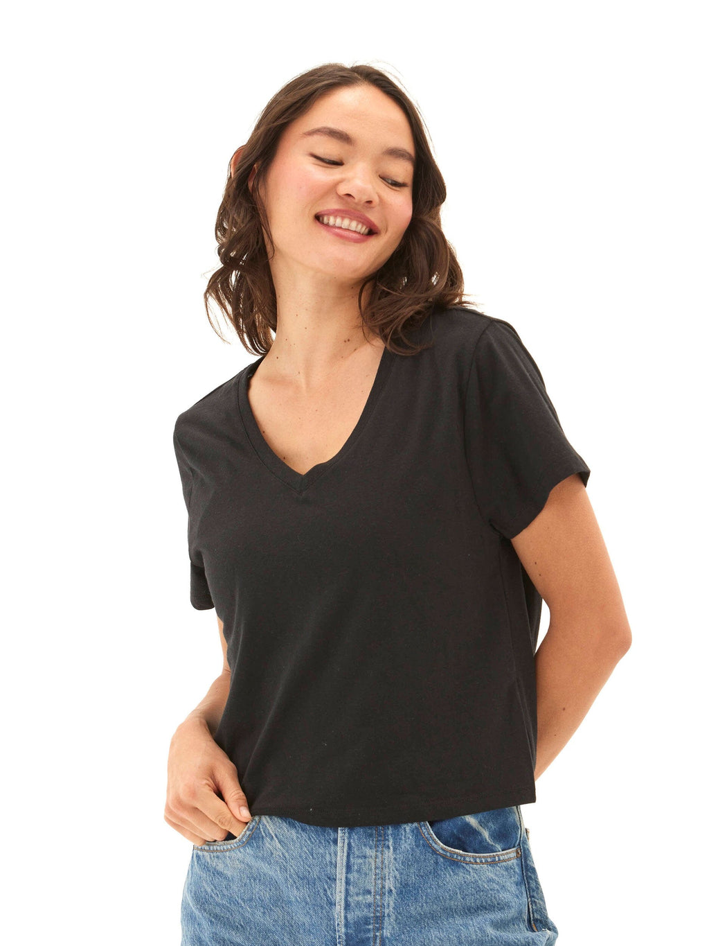 Core Triblend Jersey V-Neck Tee in Black