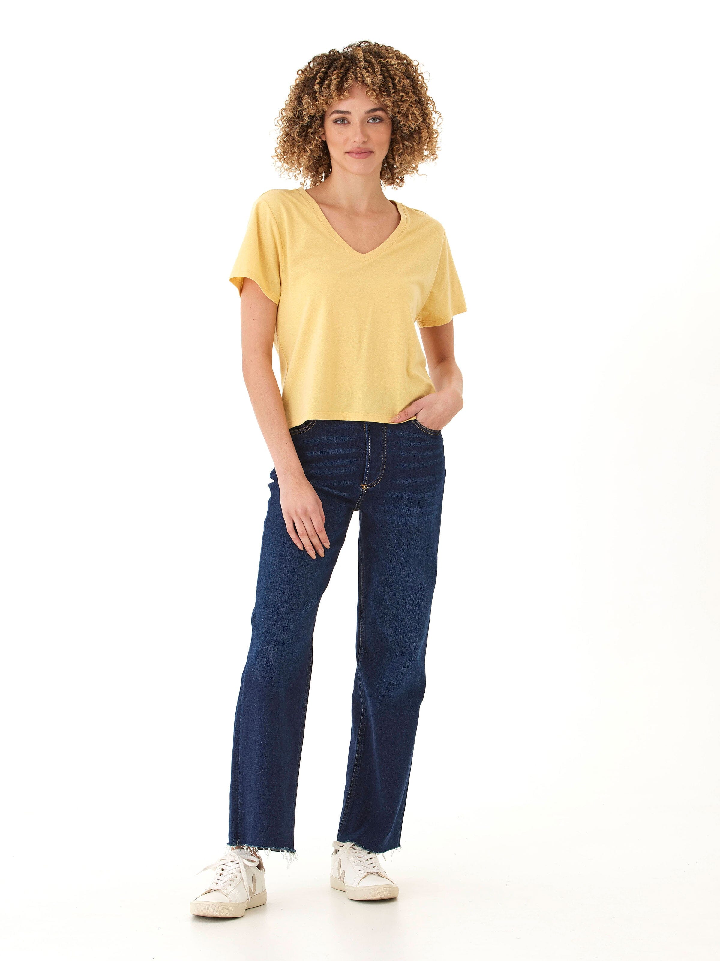 Women's Yellow Triblend Jersey V-Neck Tee