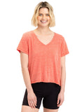 Core Triblend Jersey V-Neck Tee available in coral and white.