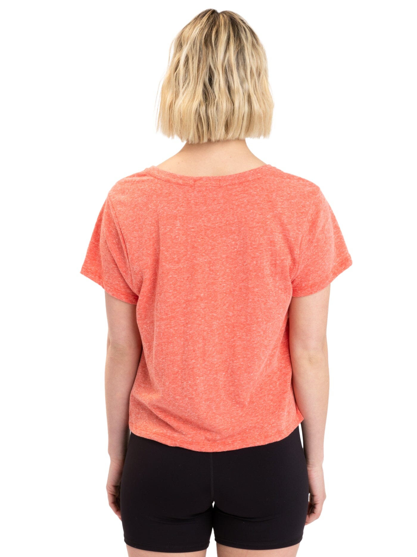 Core Triblend Jersey V-Neck Tee in Coral and White