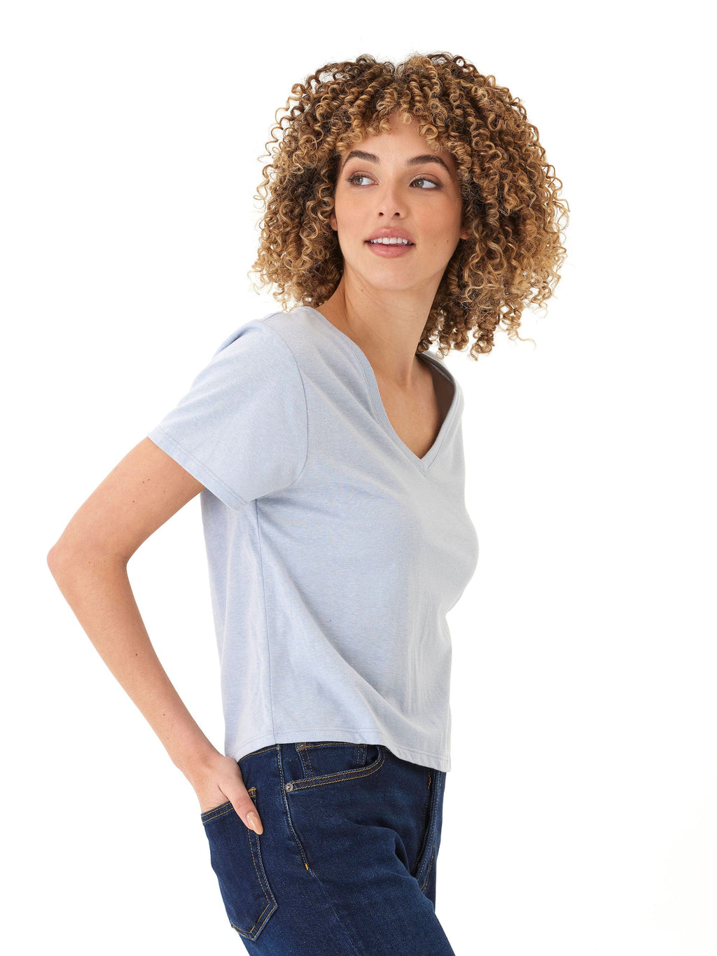 Women's Light Blue Triblend Jersey V-Neck Tee
