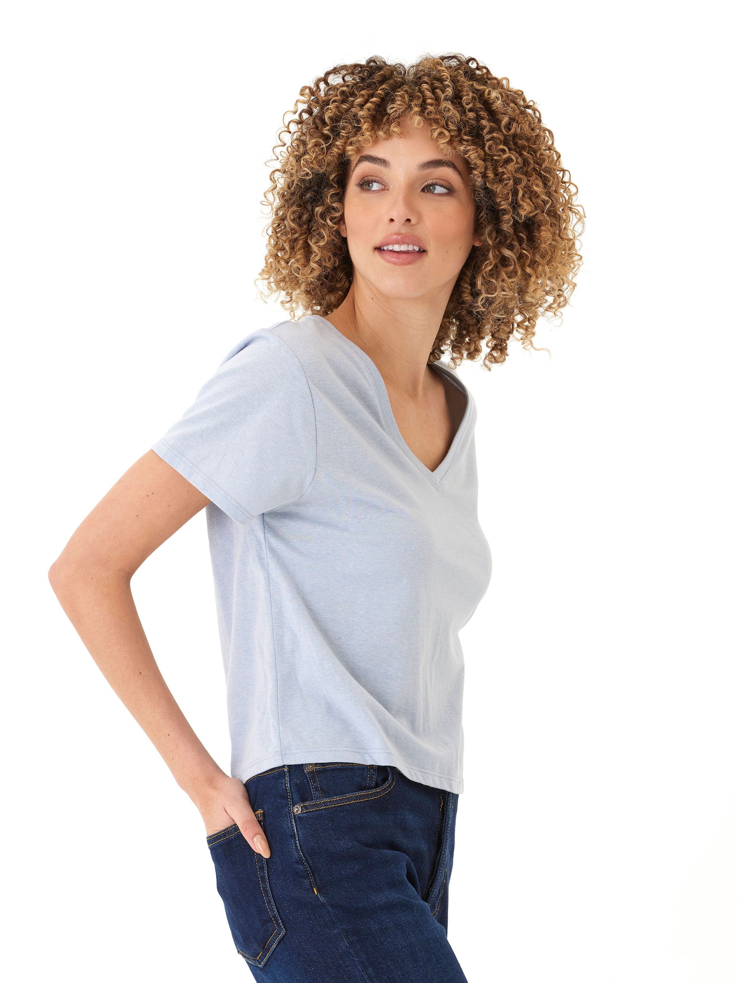 Women's Light Blue Triblend Jersey V-Neck Tee