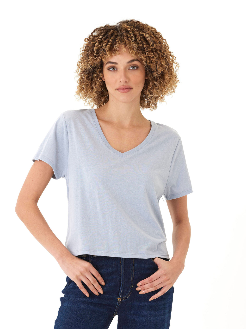 Women's Light Blue Triblend Jersey V-Neck Tee