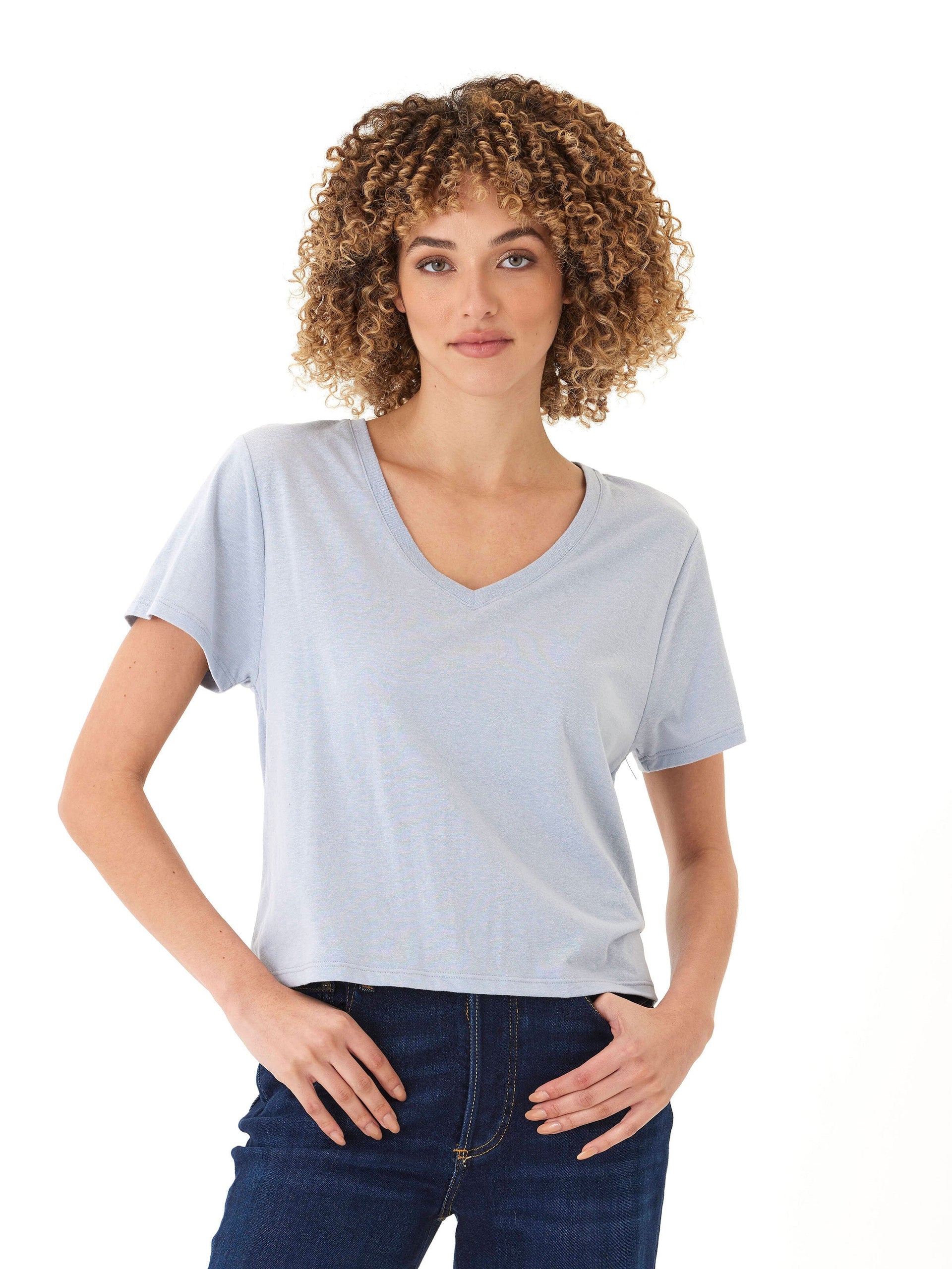 Women's Light Blue Triblend Jersey V-Neck Tee