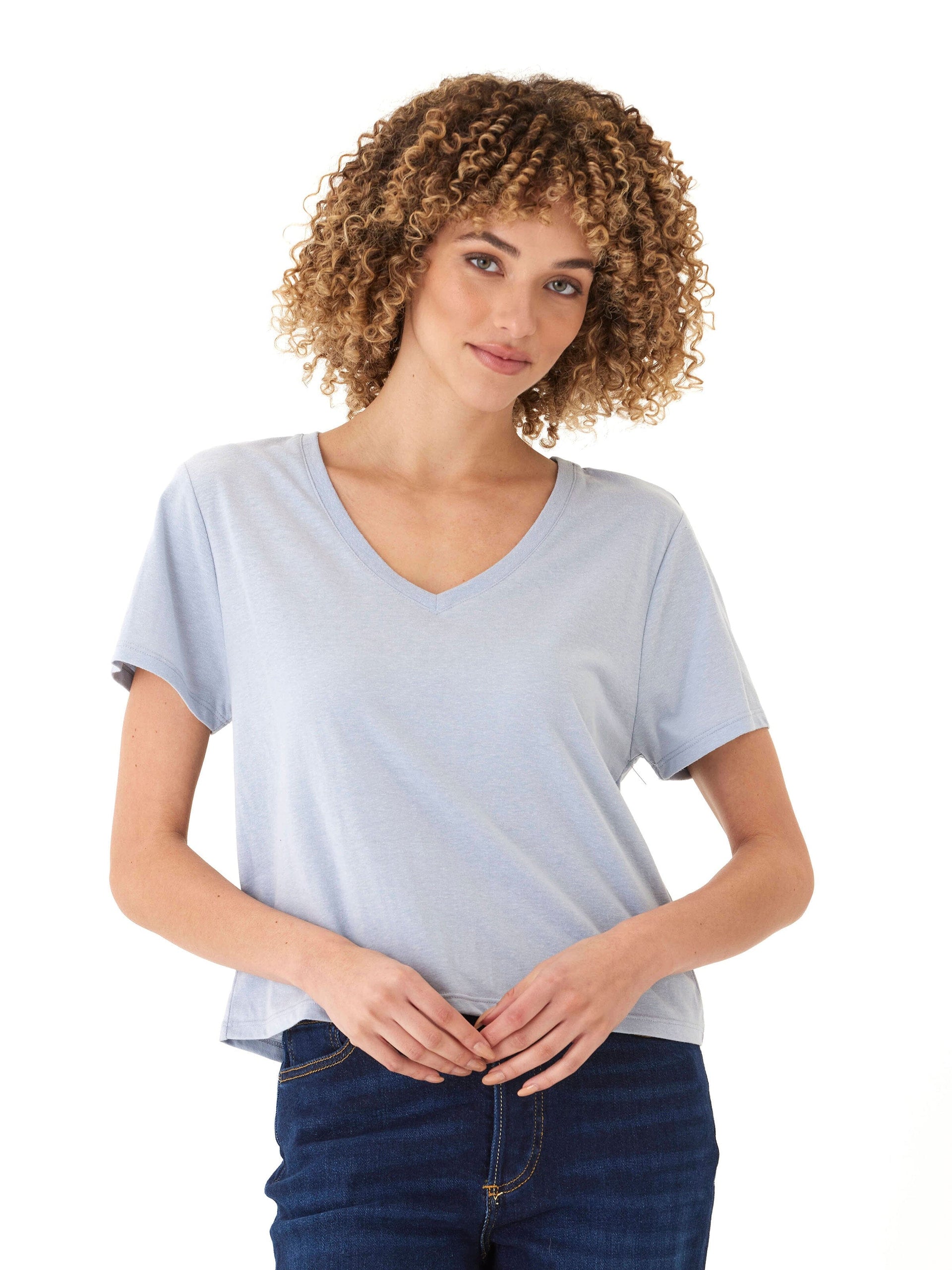 Women's Light Blue Triblend Jersey V-Neck Tee