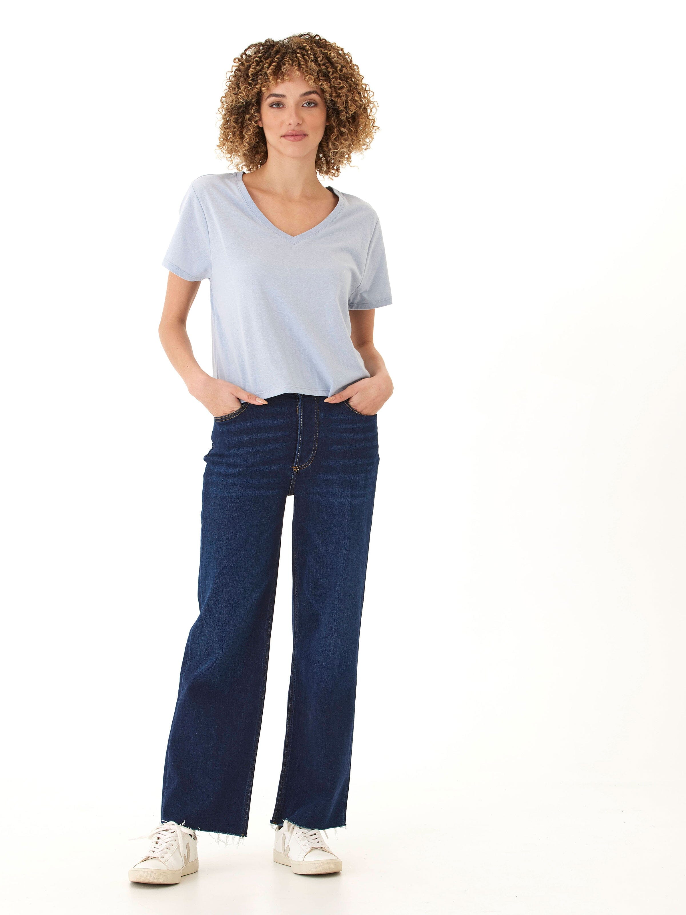 Women's Light Blue Triblend Jersey V-Neck Tee