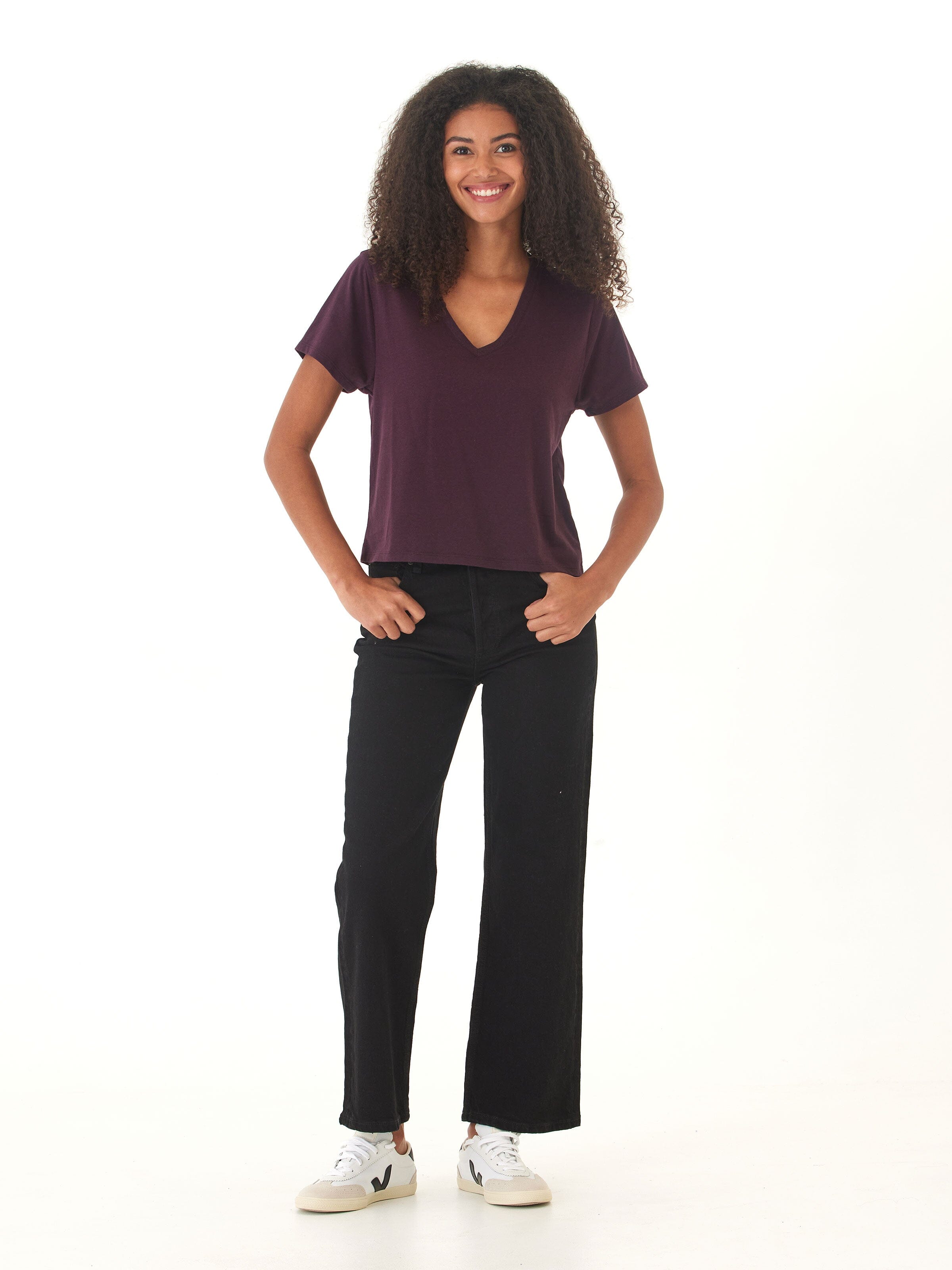 Women's Core Triblend Jersey V-Neck Tee in Dark Purple & Eggplant