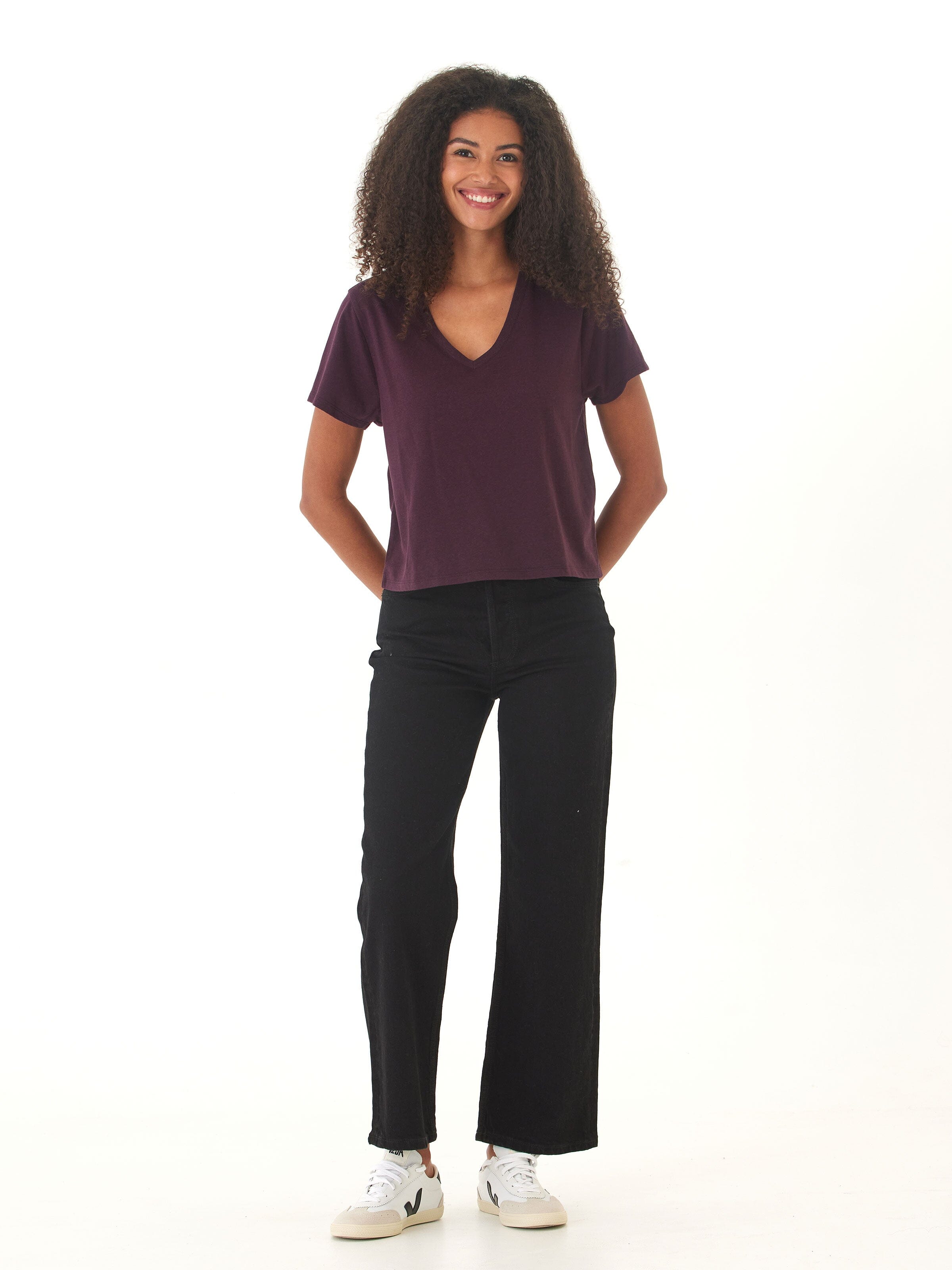 Women's Core Triblend Jersey V-Neck Tee in Dark Purple & Eggplant