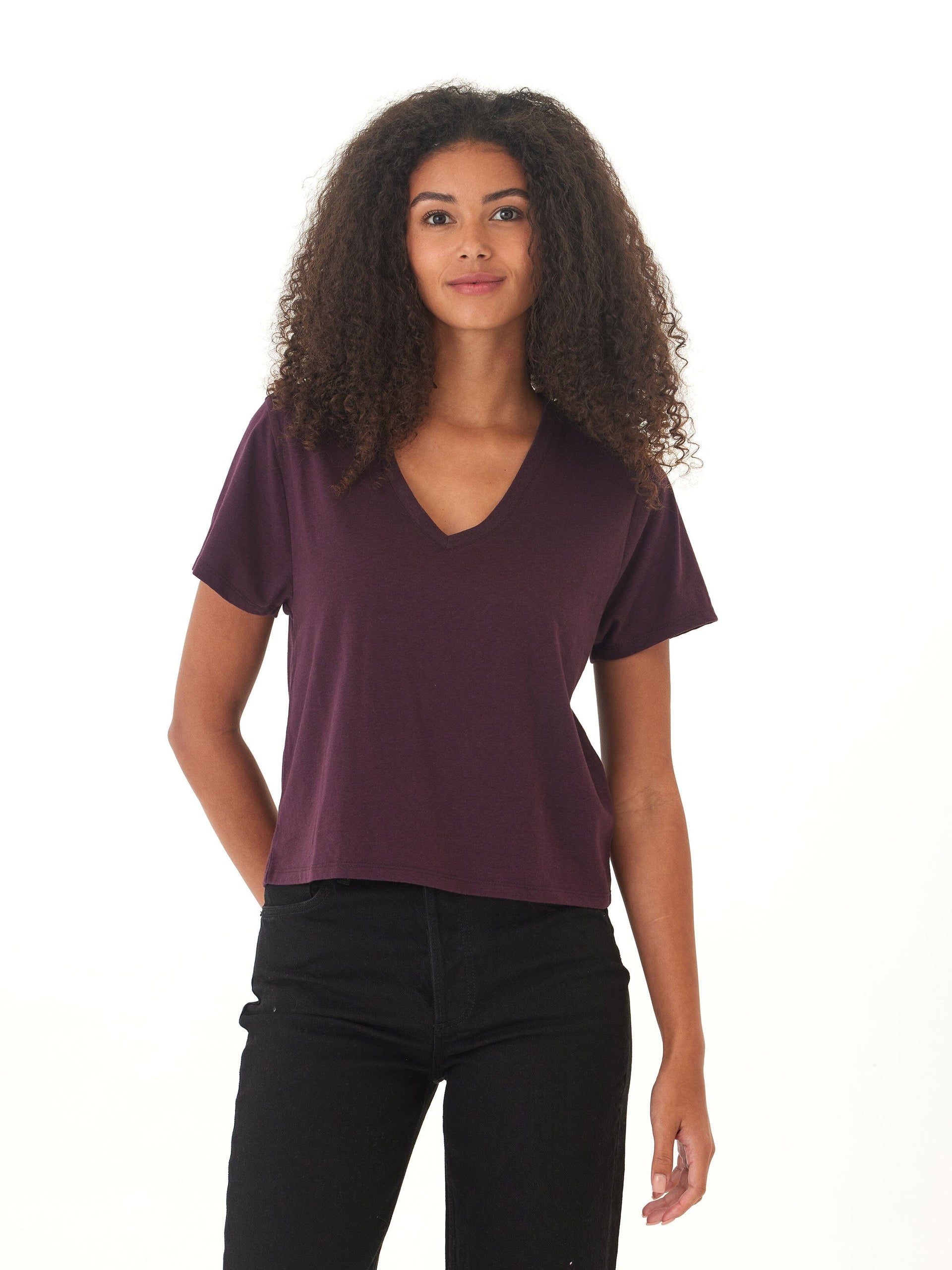 Women's Core Triblend Jersey V-Neck Tee in Dark Purple & Eggplant