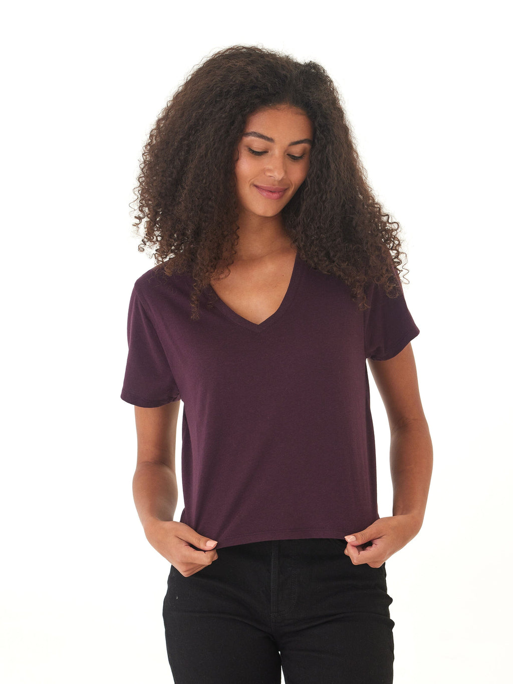 Women's Core Triblend Jersey V-Neck Tee in Dark Purple & Eggplant