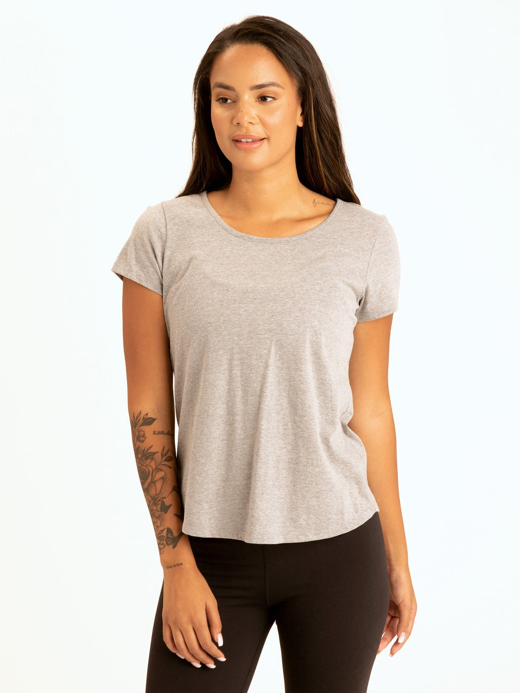 Moiraine Back Cut Out Tee in sustainable organic cotton blend with unique back detail