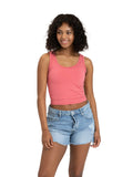 Model wearing a fitted Core Luxe Jersey Tank Top in a cropped silhouette