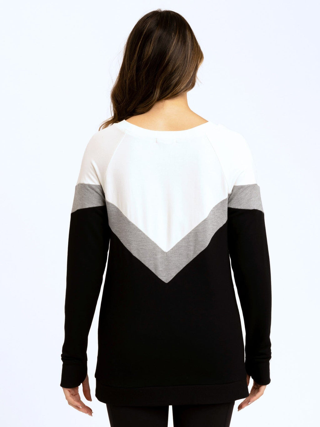Chevron Colorblock Tunic FeatherLoop Fleece Geometric Sweatshirt