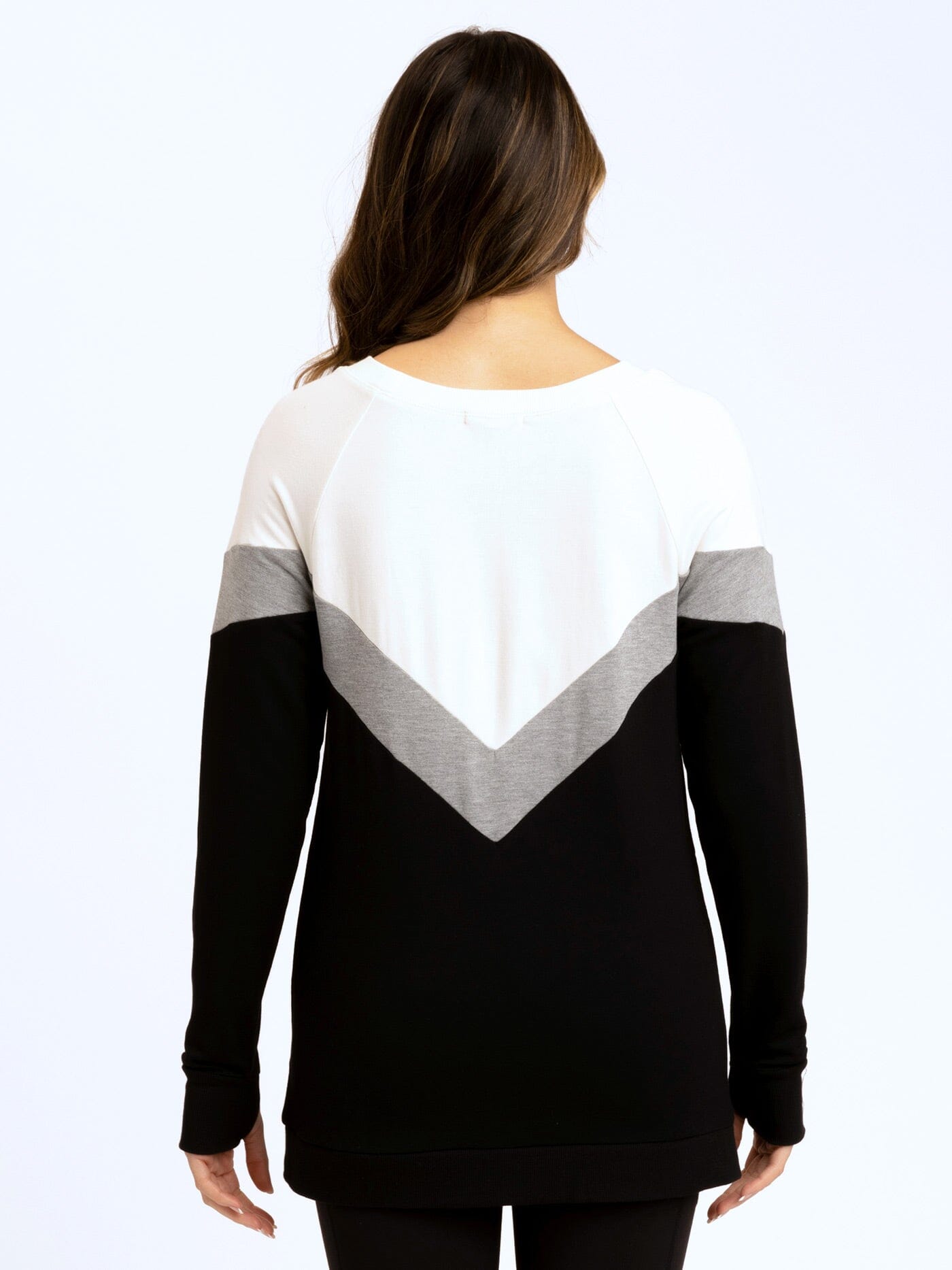 Chevron Colorblock Tunic FeatherLoop Fleece Geometric Sweatshirt