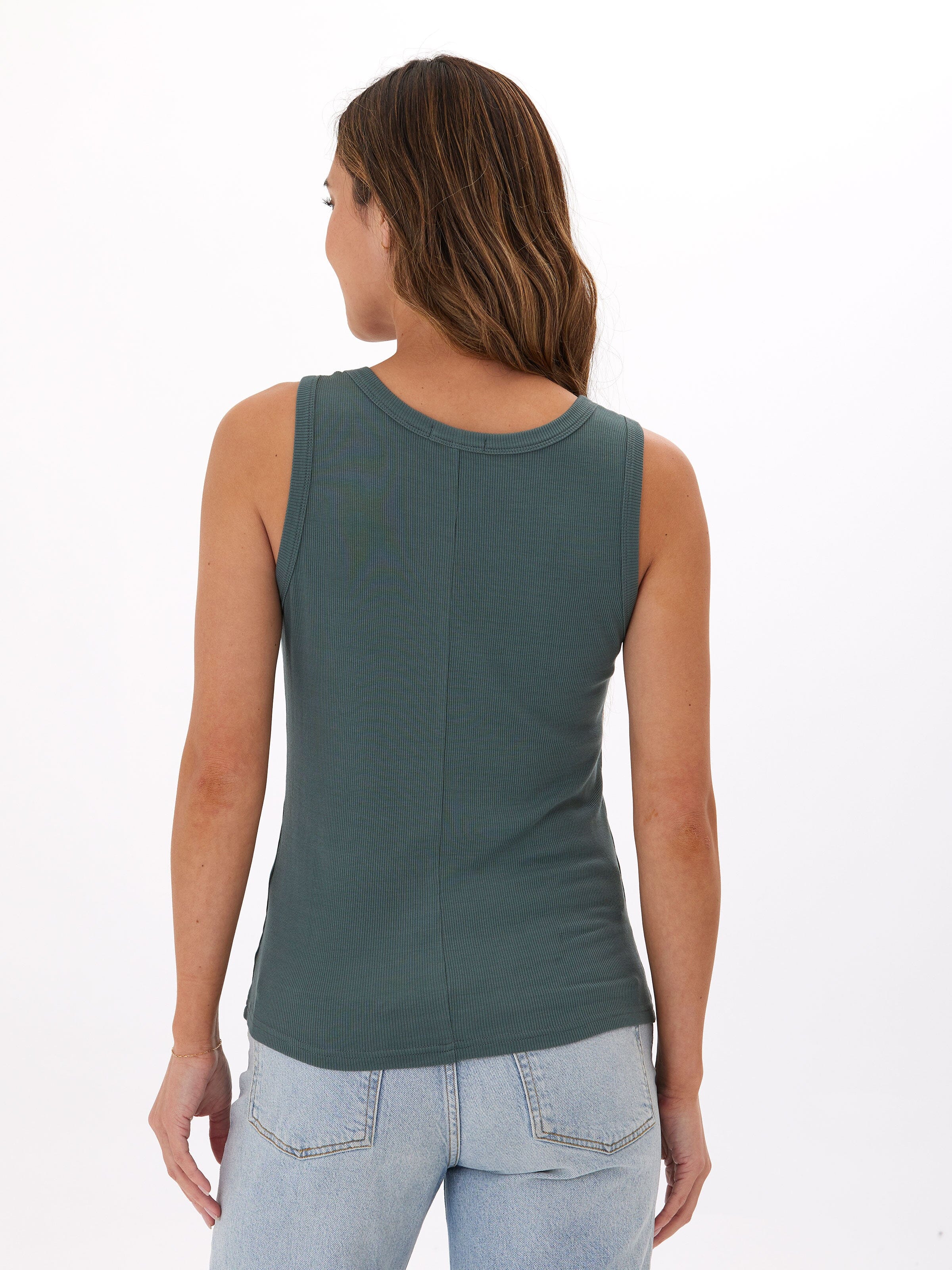 Amazonia Feather Rib Tank Top in Dark-Teal and Muted-Green
